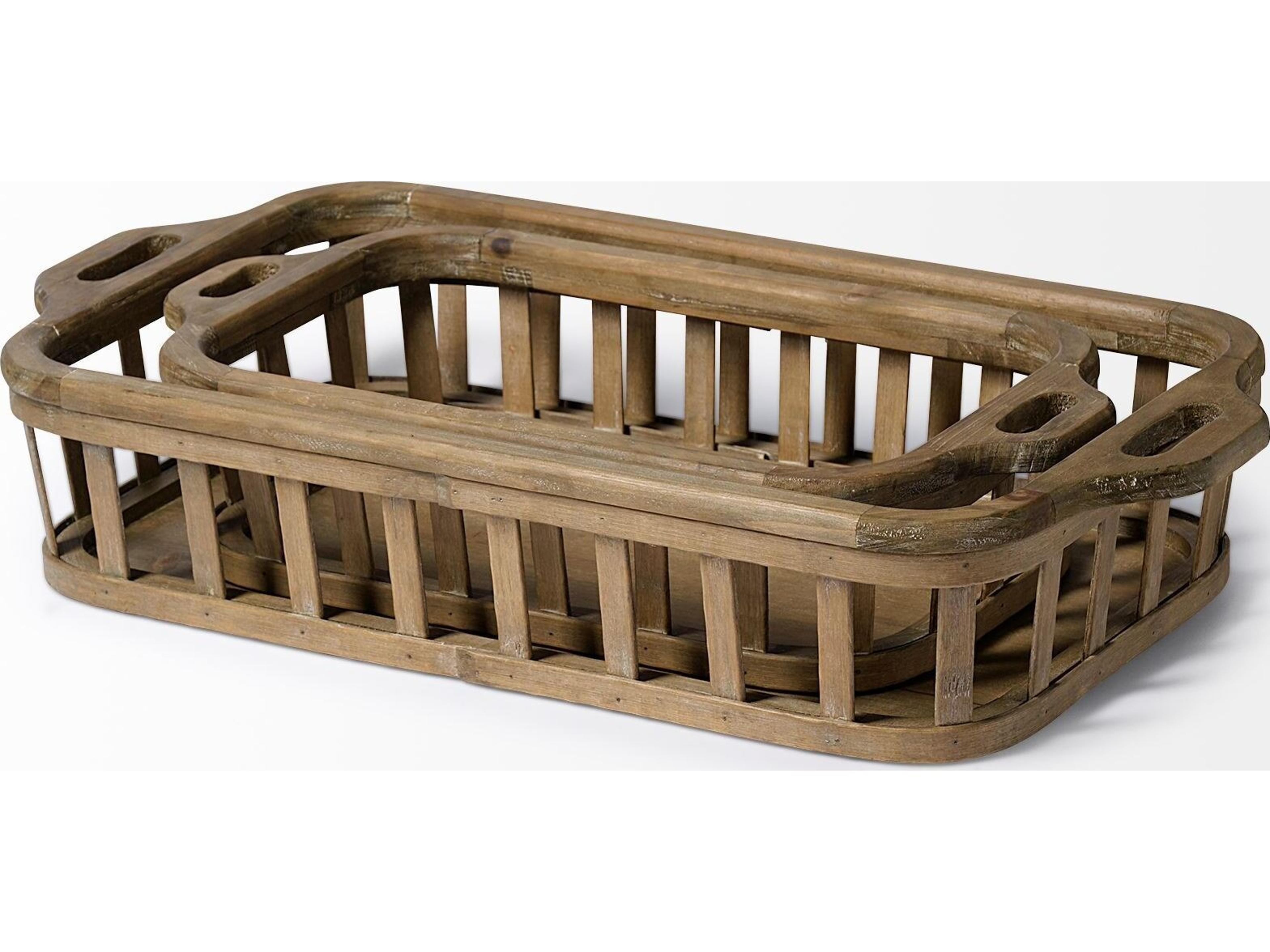 Mercana Louis Set of 2 Natural Wood Slated Nesting Trays