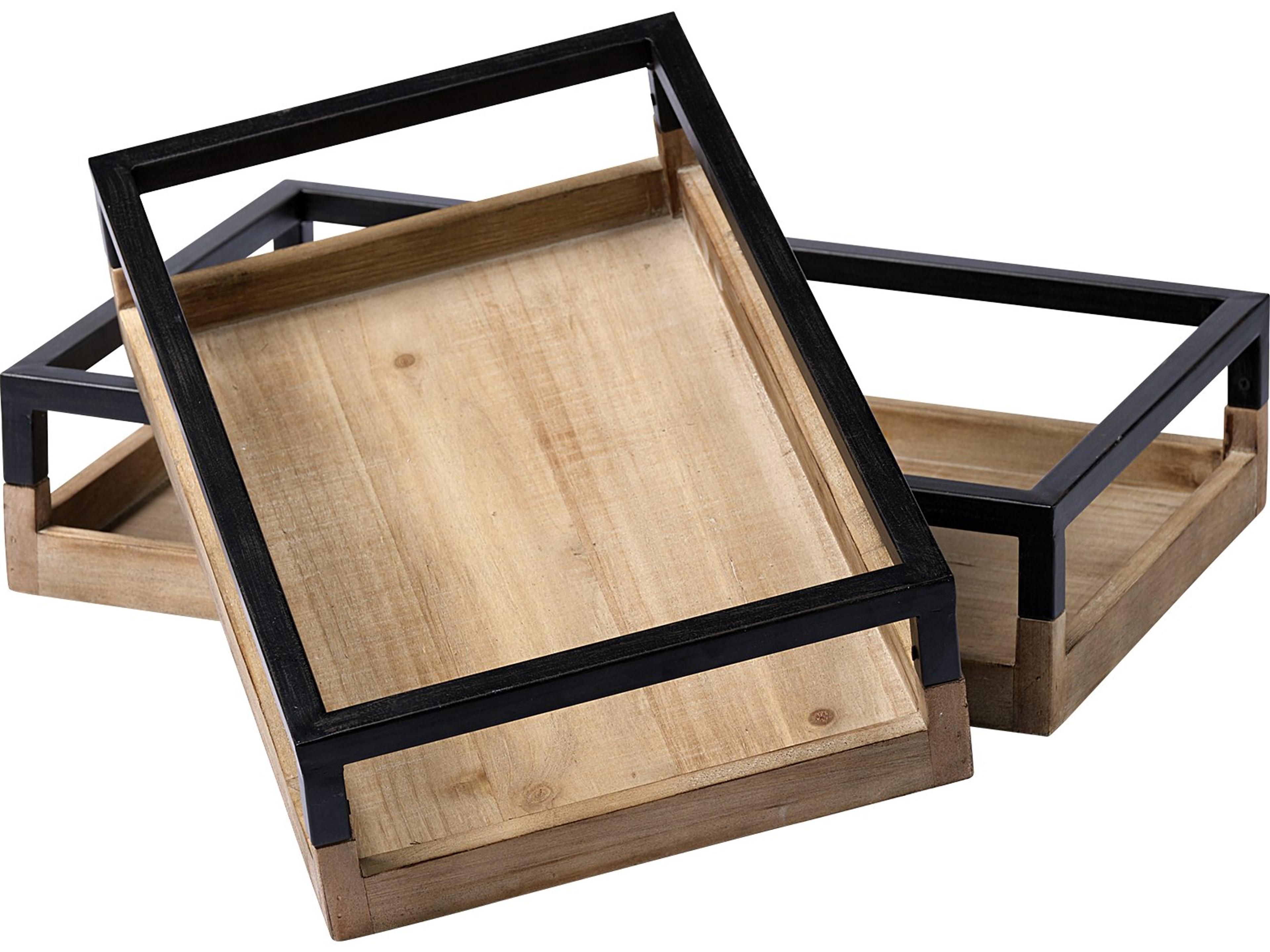 Mercana Ross Set of 2 Natural Wood W/ Black Metal Nesting Trays
