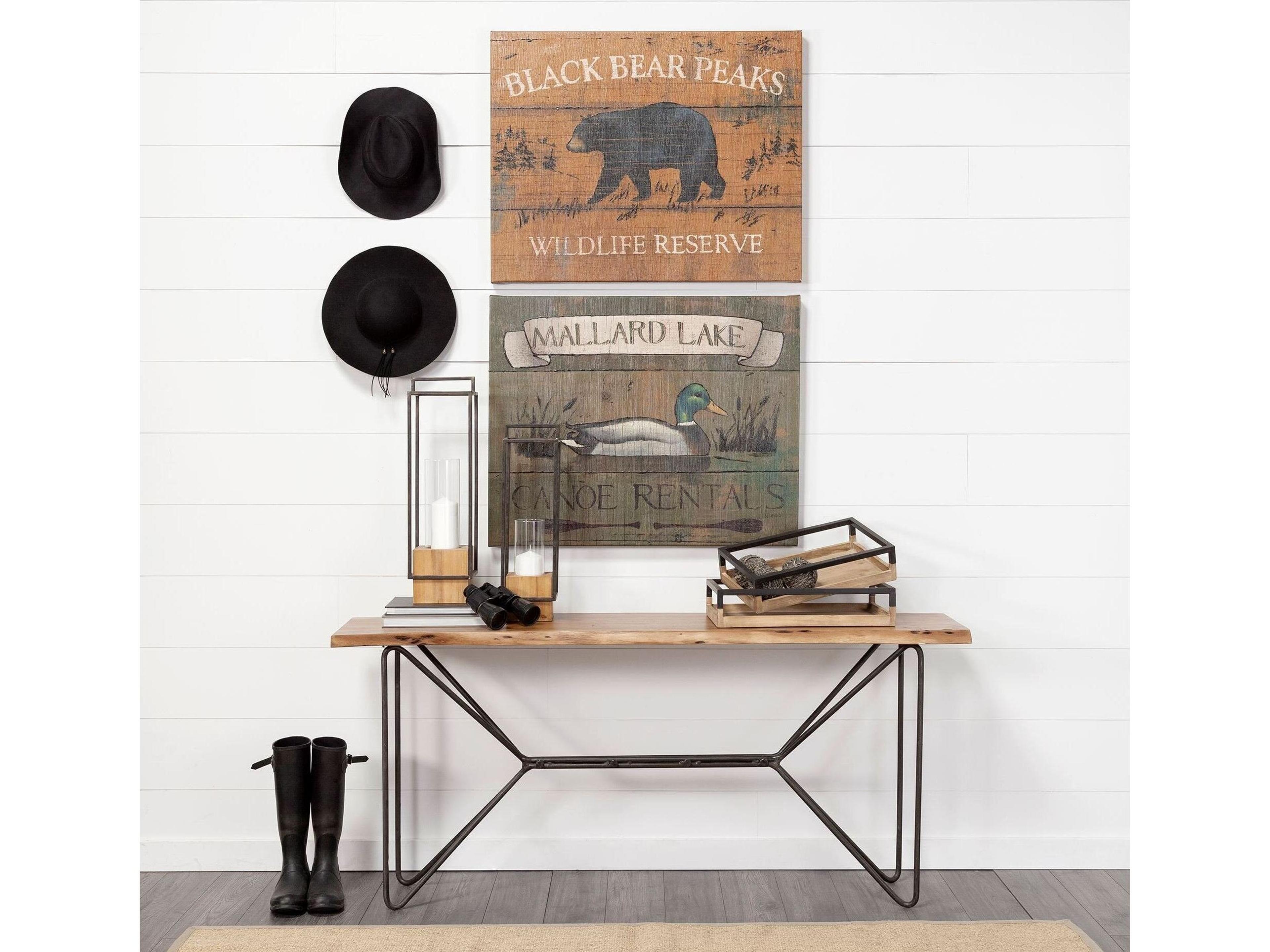 Mercana Ross Set of 2 Natural Wood W/ Black Metal Nesting Trays