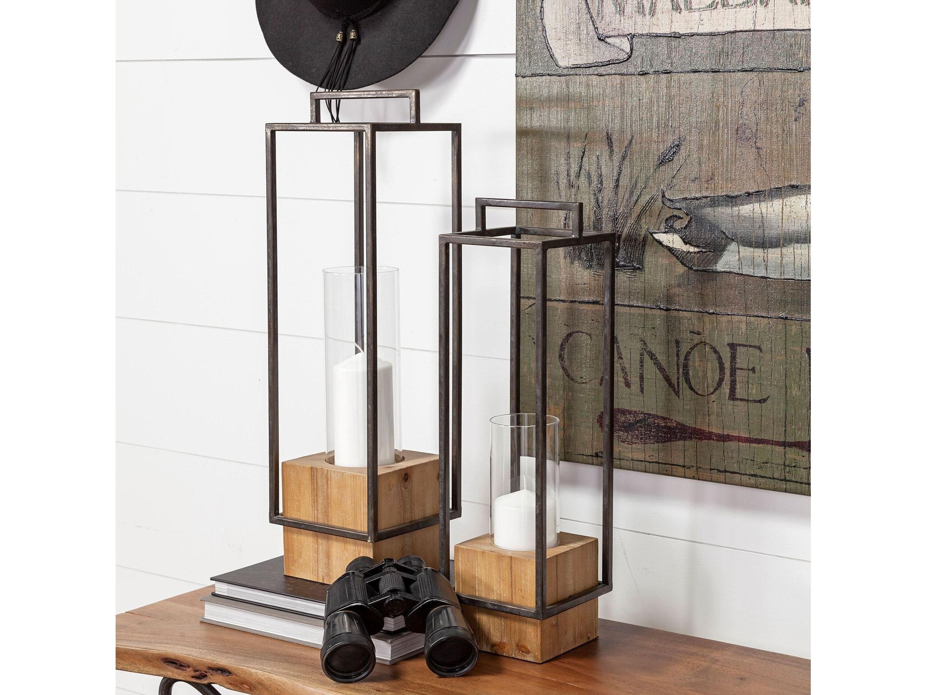 Mercana Orionis Large Wood w/ Black Metal Lantern Candle Holder