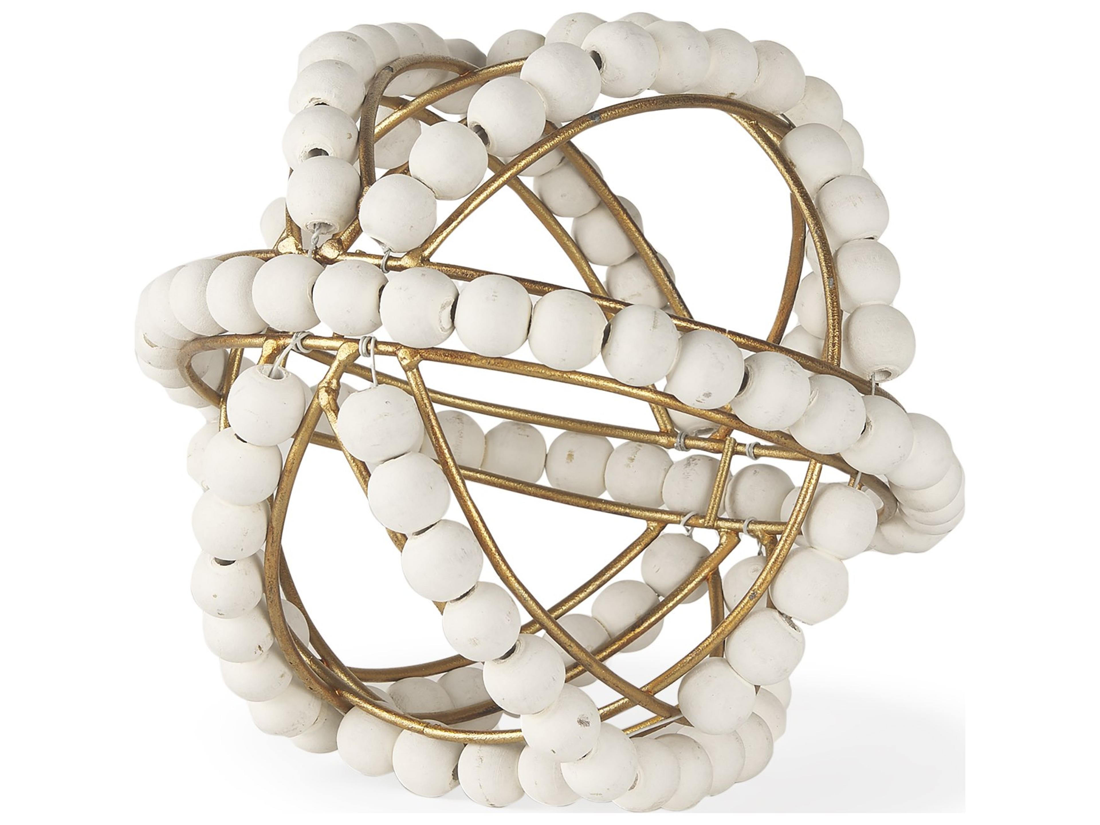 Espanlade I Small 9L x 9W White Wooden Beaded Orb