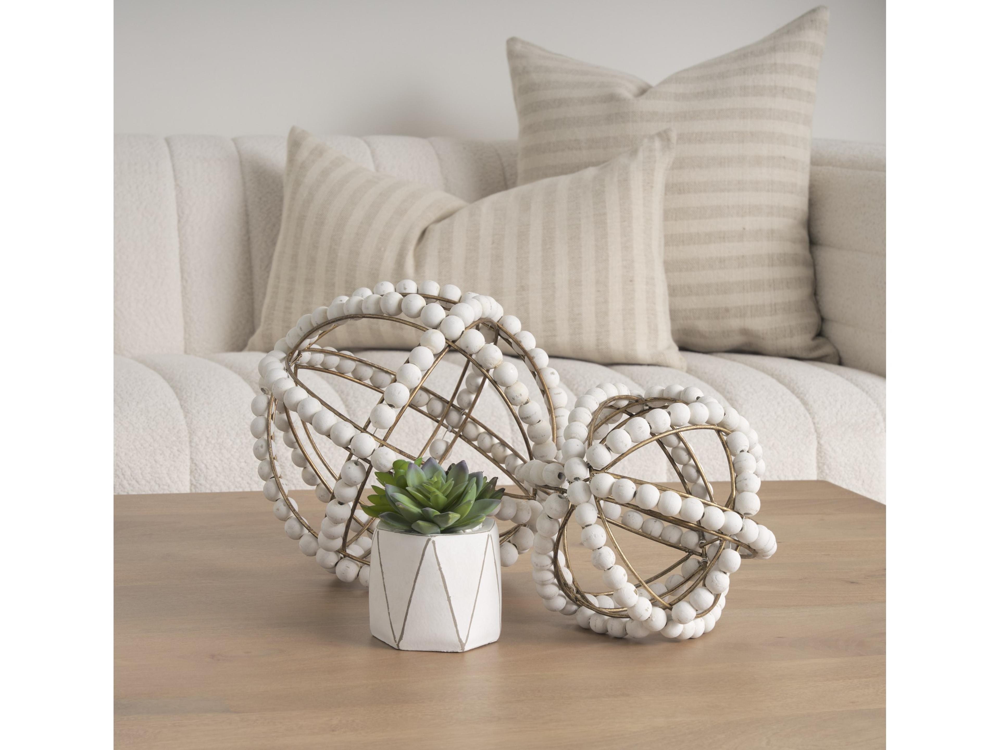 Mercana Espanlade I Small 9L x 9W White Wooden Beaded Orb