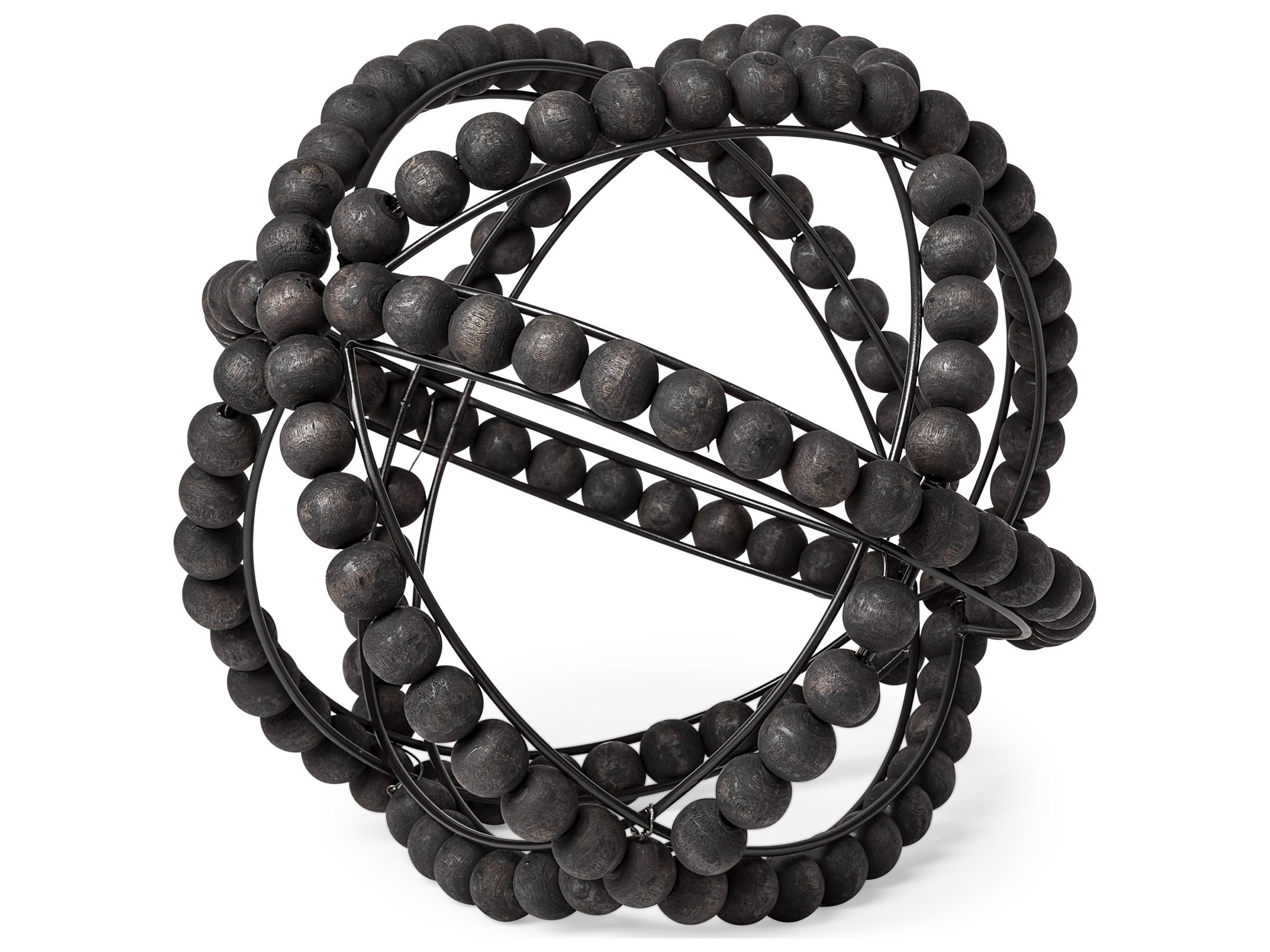 Earnhardt II Large 11L x 11W Black Wooden Beaded Orb
