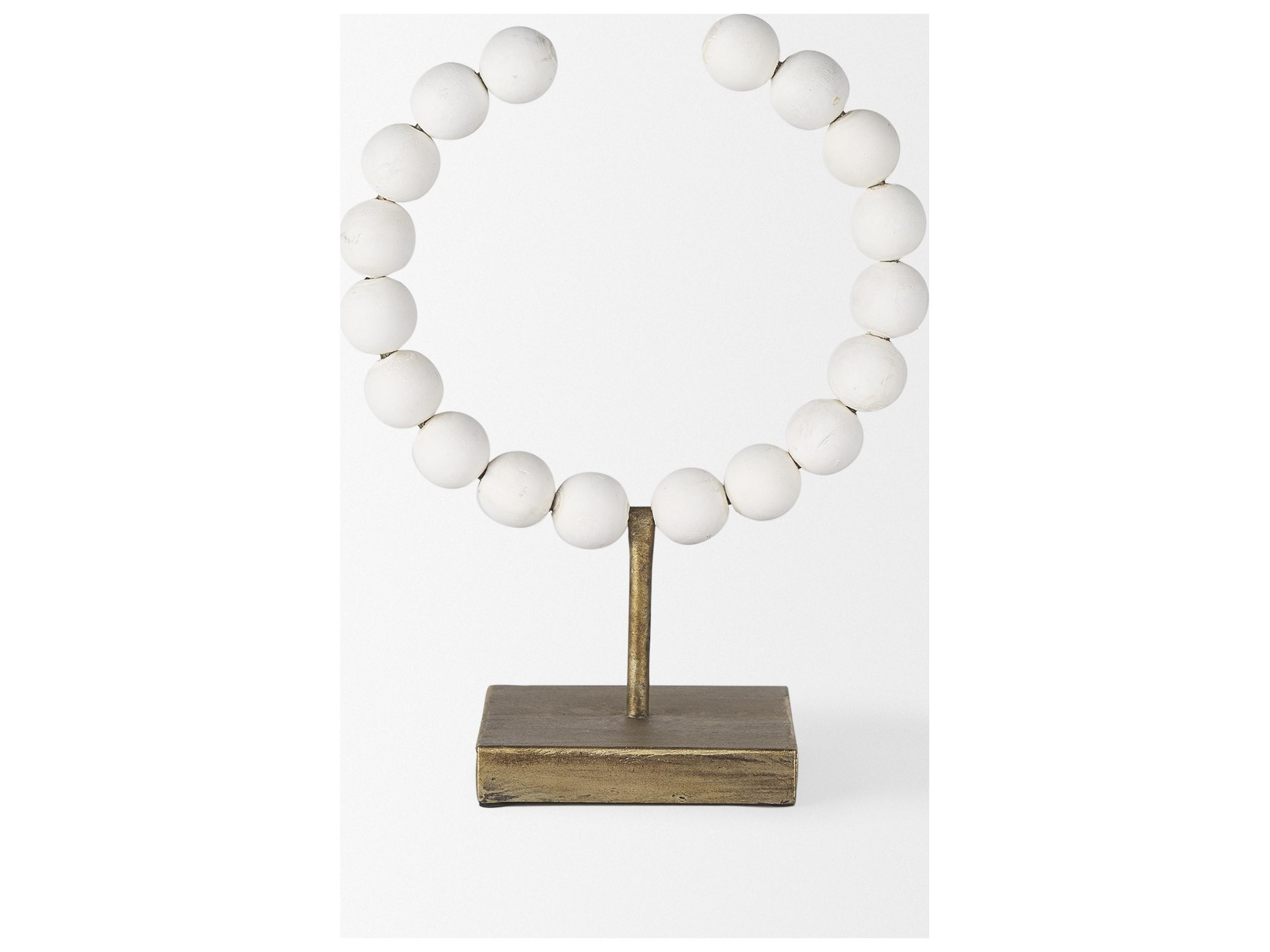 Mercana Pontchartrain I (Small) 9L x 5W White Beaded Broken Sphere Decorative Object W/ Gold Base