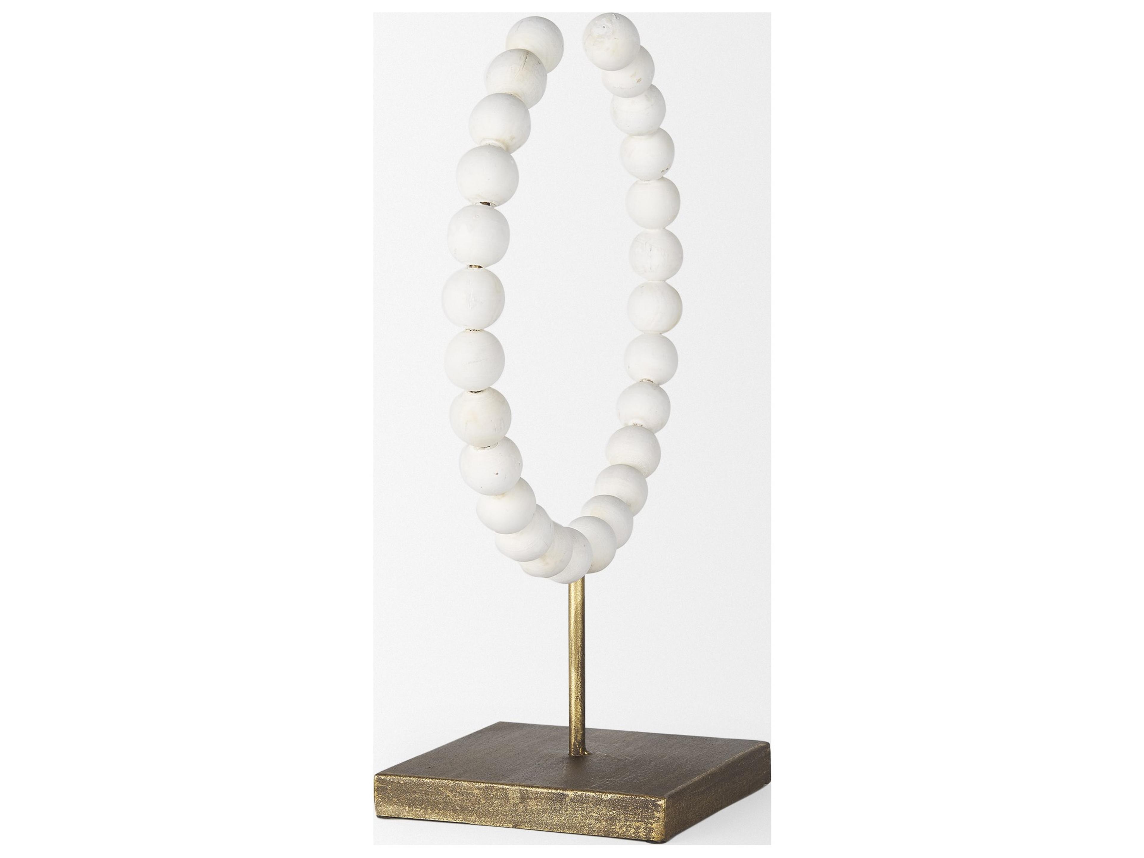 Mercana Pontchartrain II (Large) 11L x 6W White Beaded Broken Sphere Decorative Object W/ Gold Base