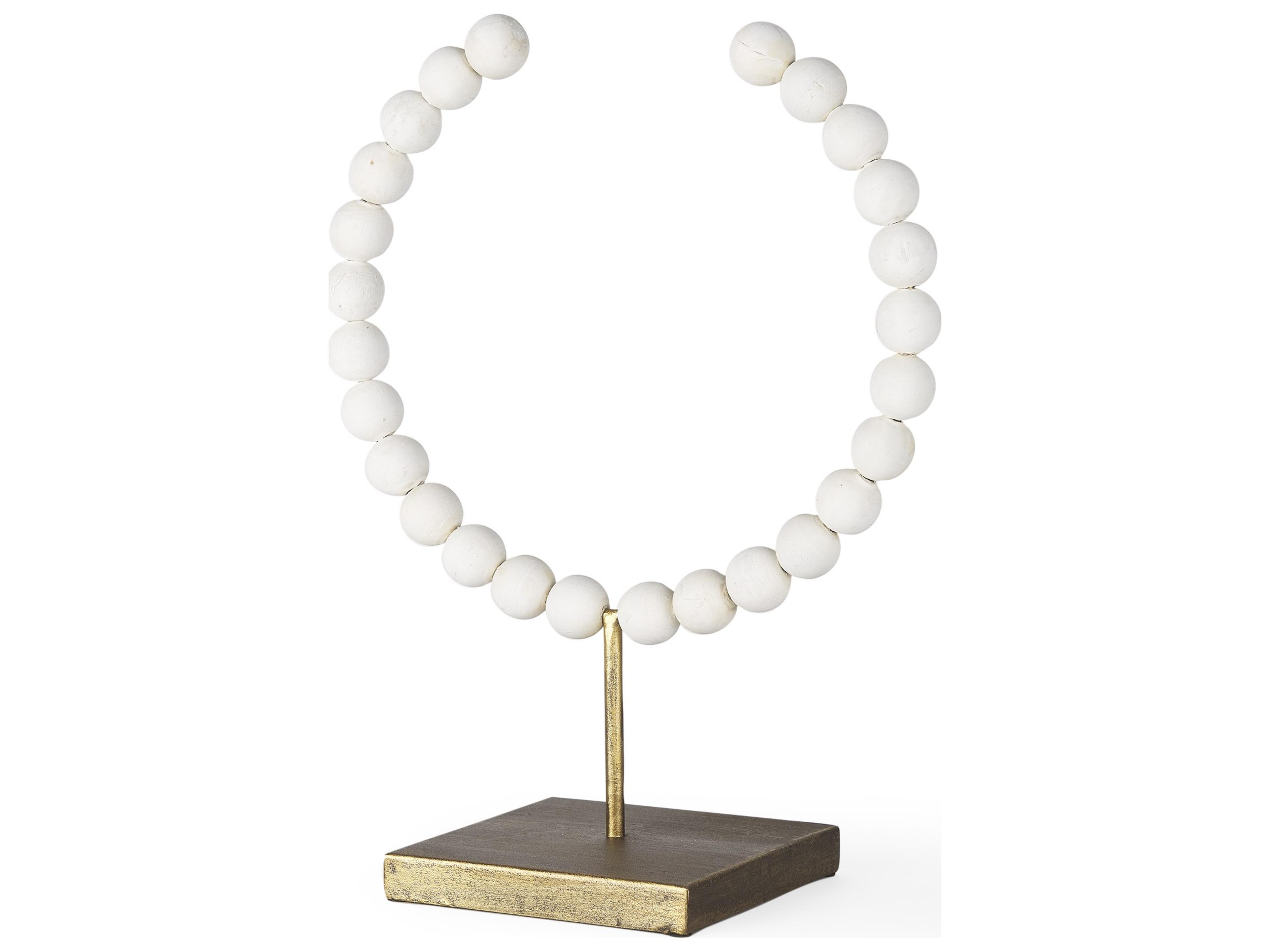 Pontchartrain II (Large) 11L x 6W White Beaded Broken Sphere Decorative Object W/ Gold Base