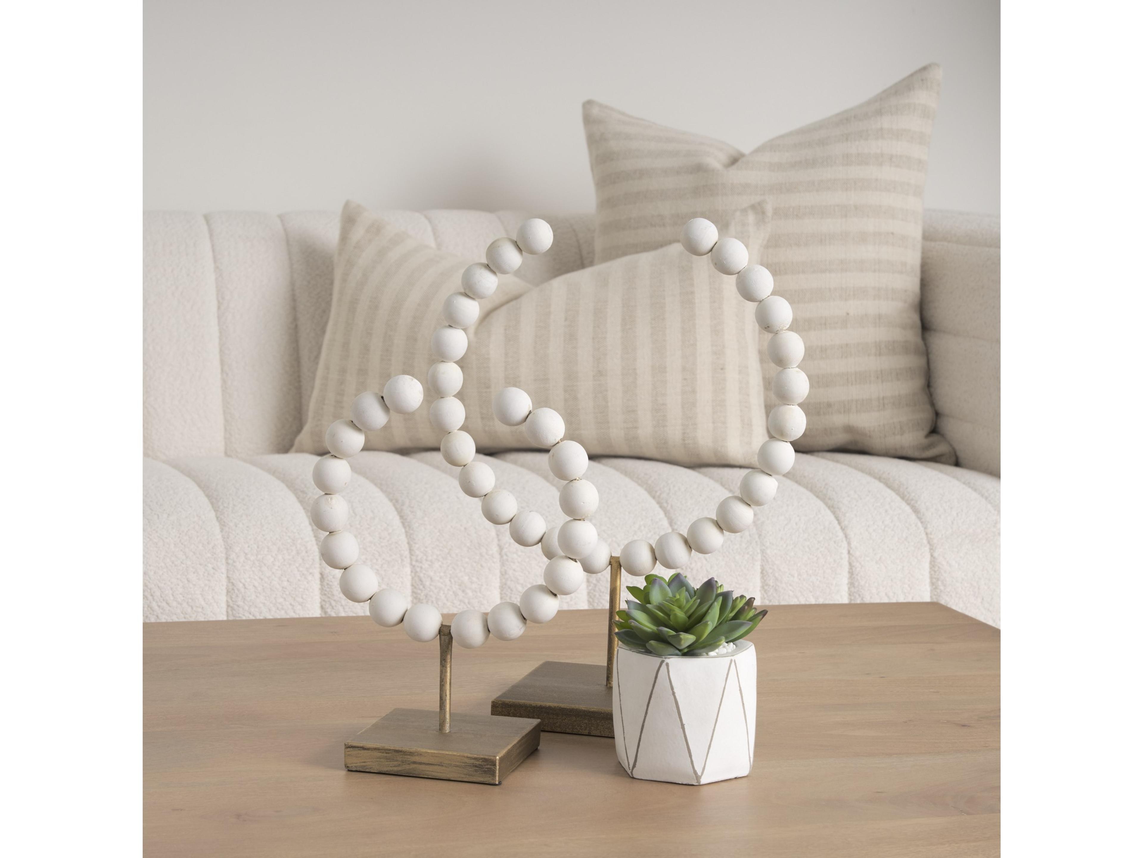 Mercana Pontchartrain II (Large) 11L x 6W White Beaded Broken Sphere Decorative Object W/ Gold Base