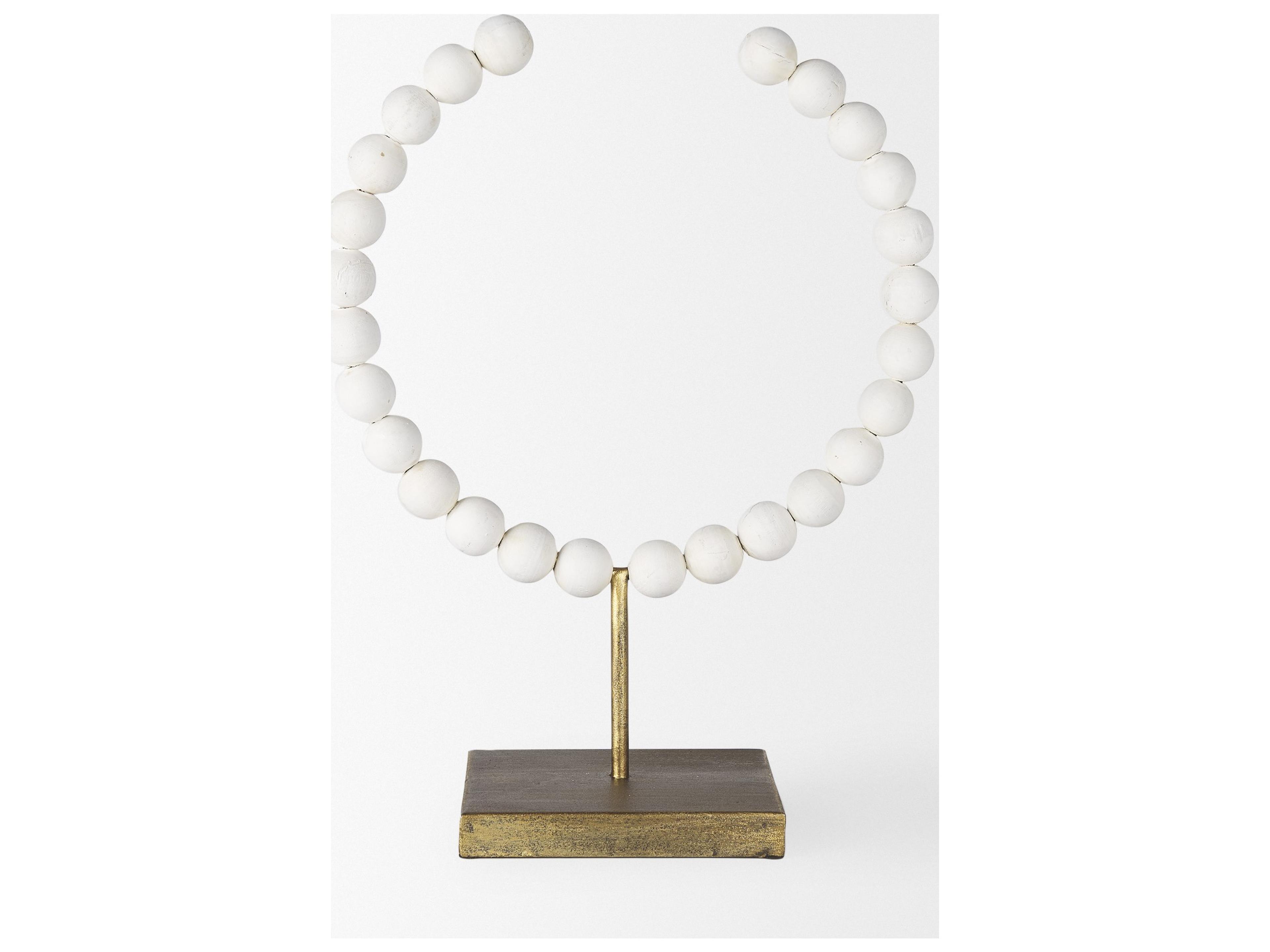 Mercana Pontchartrain II (Large) 11L x 6W White Beaded Broken Sphere Decorative Object W/ Gold Base