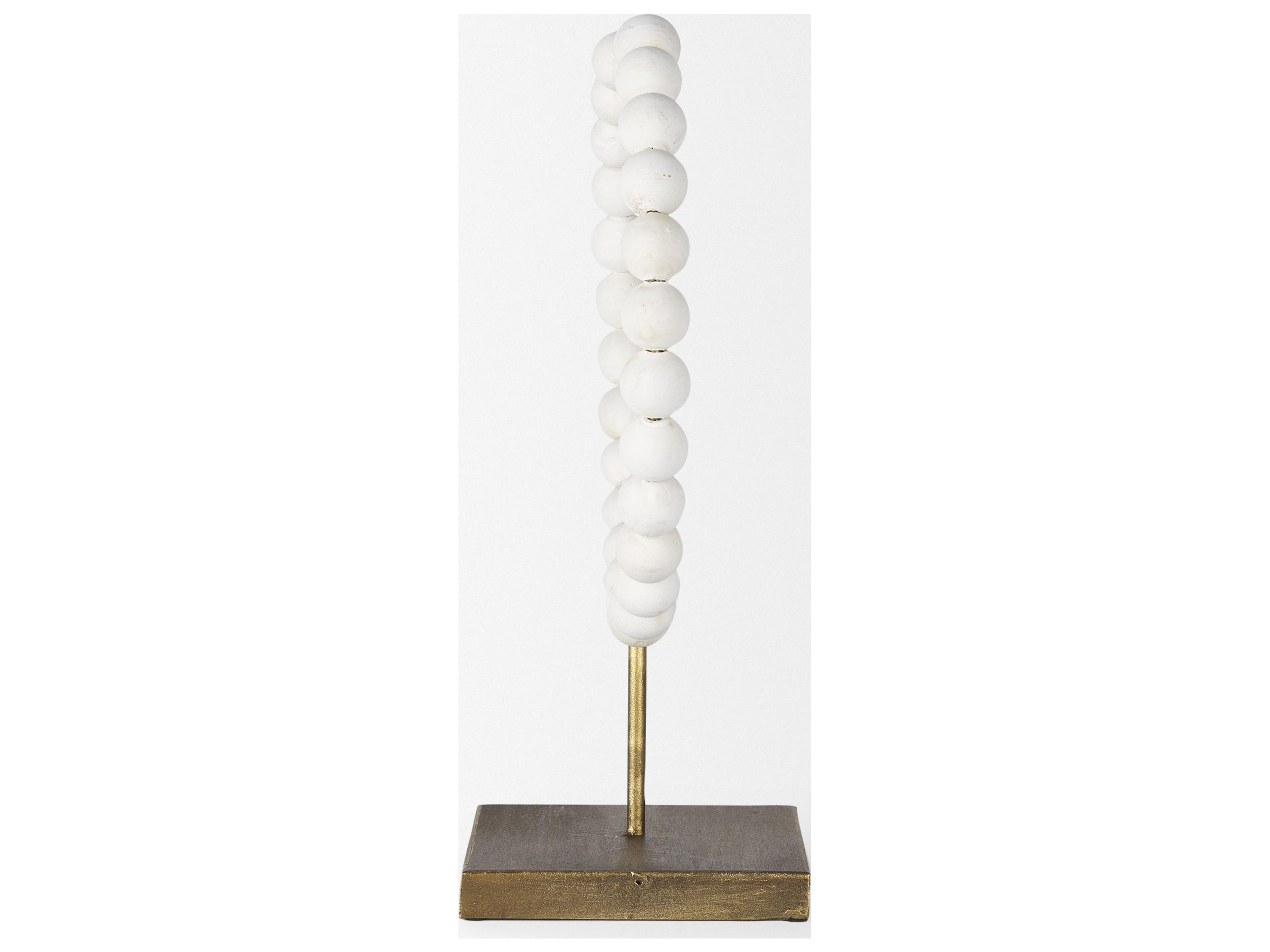 Mercana Pontchartrain II (Large) 11L x 6W White Beaded Broken Sphere Decorative Object W/ Gold Base