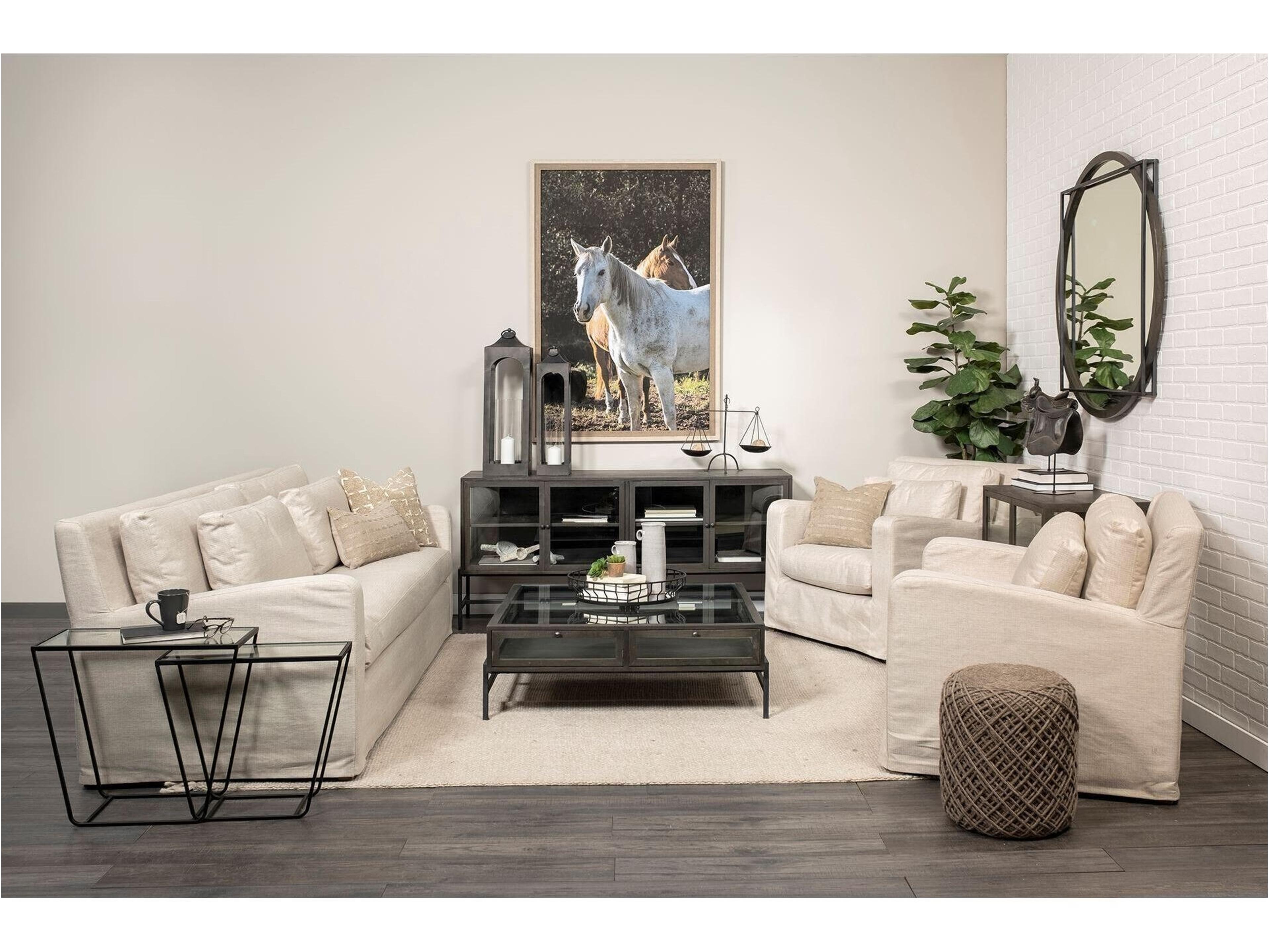 Mercana Denly II 92.5 X 38.25 X 34.5  Beige Slipcover Three Seater Sofa