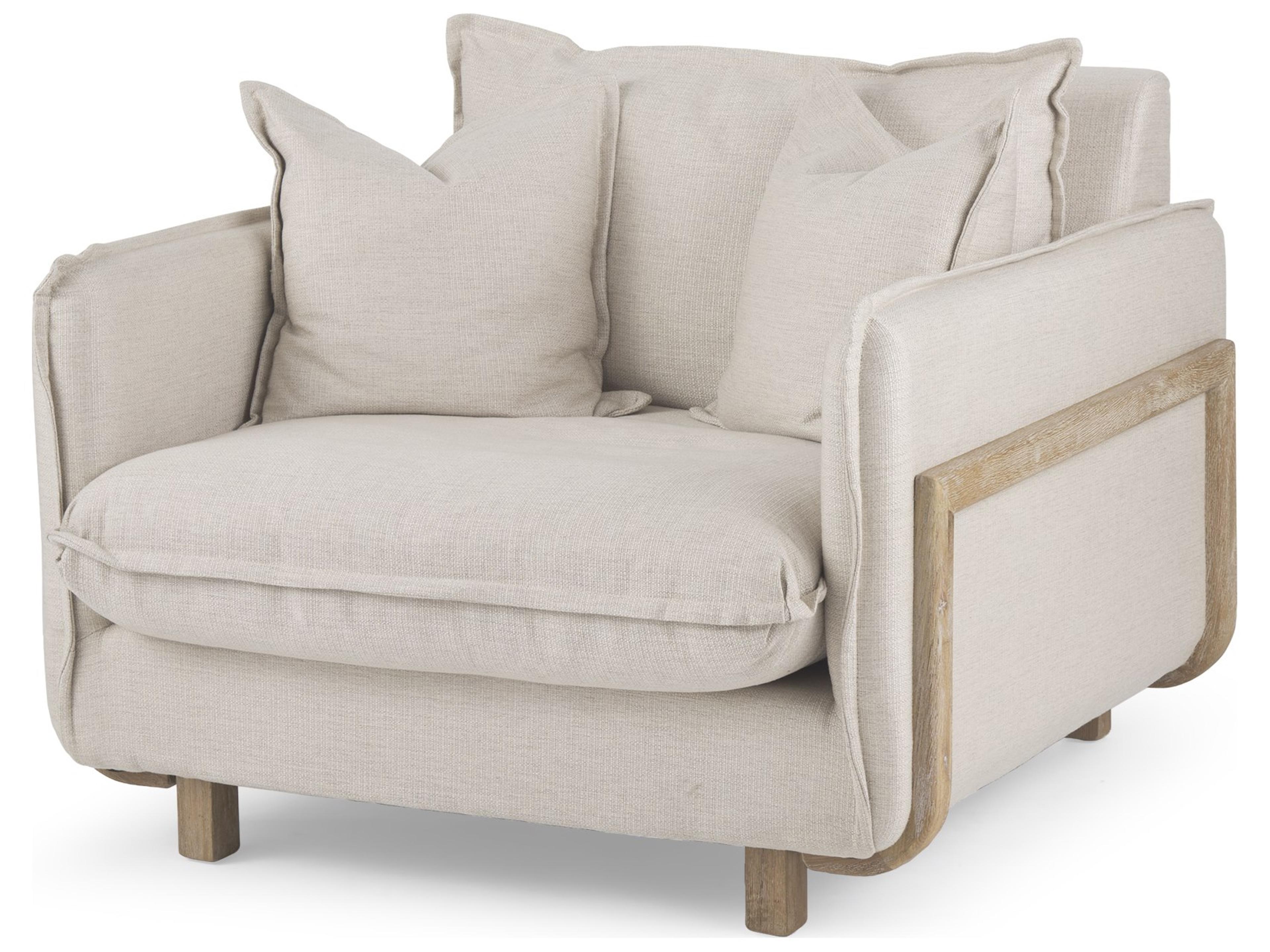 Roy II Beige Upholstered and Brown Wood Frame Arm Chair