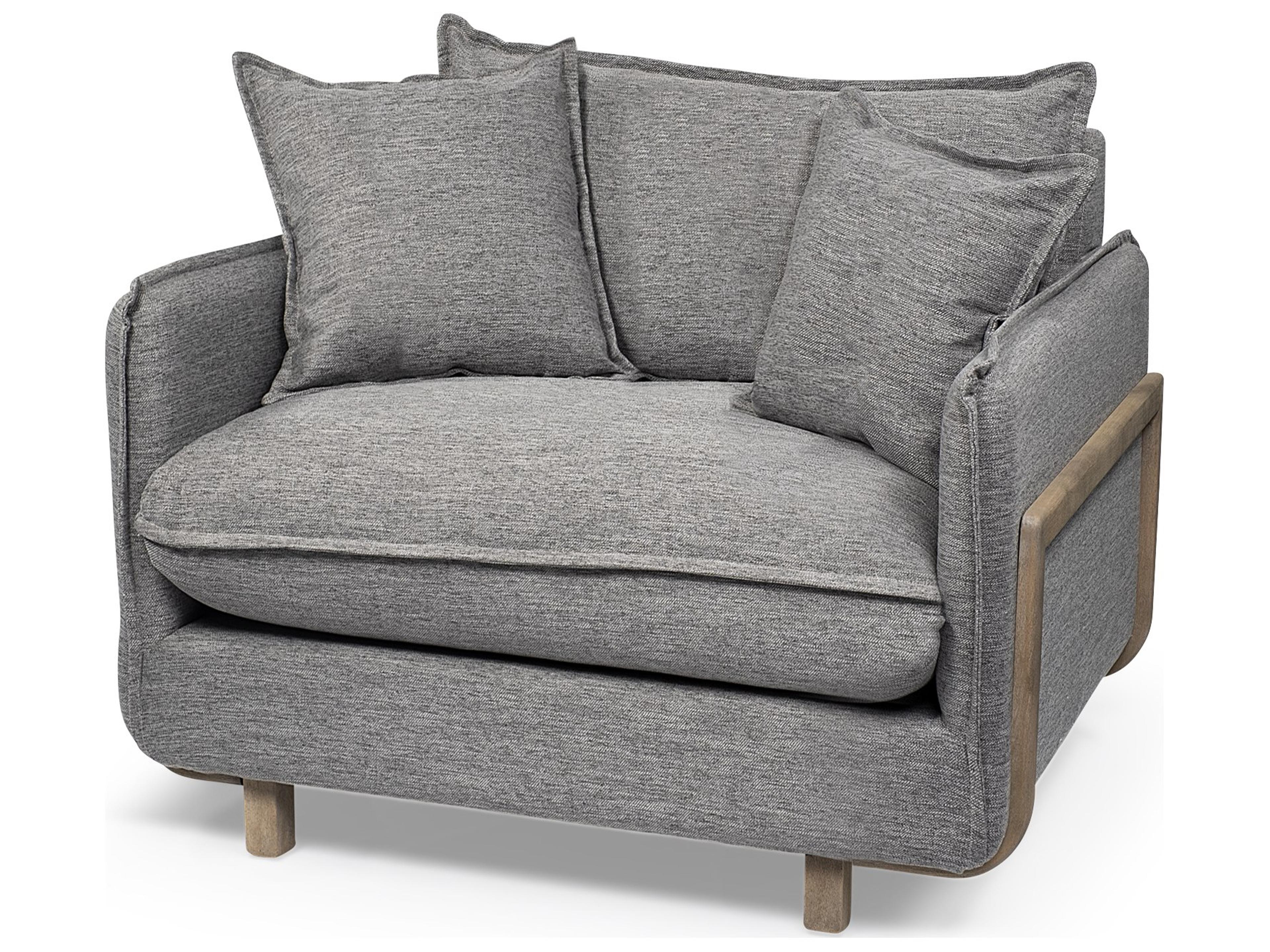 Roy II Castlerock Gray Upholstered and Brown Wood Frame Arm Chair