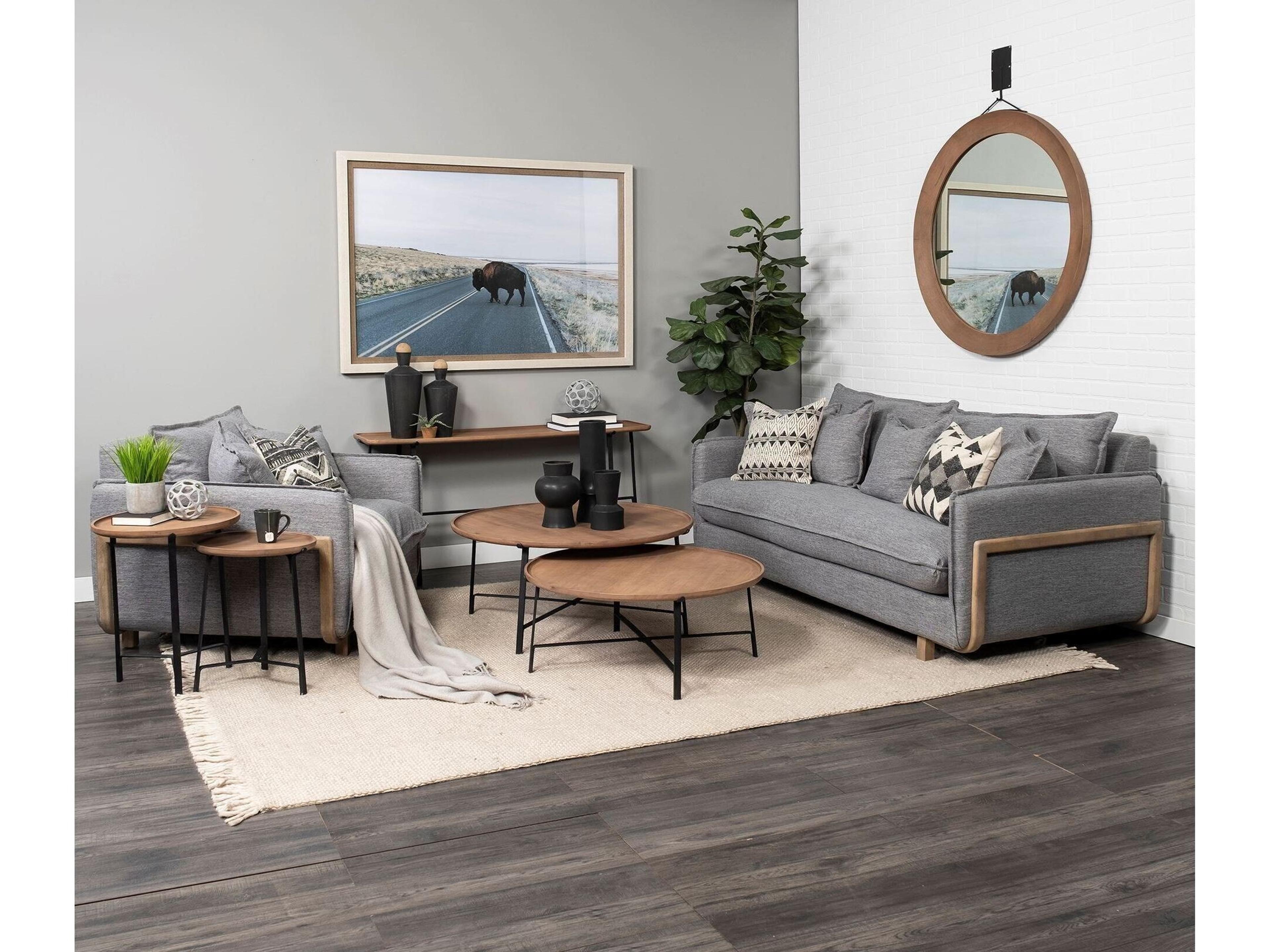 Mercana Roy II Castlerock Gray Upholstered and Brown Wood Frame Arm Chair