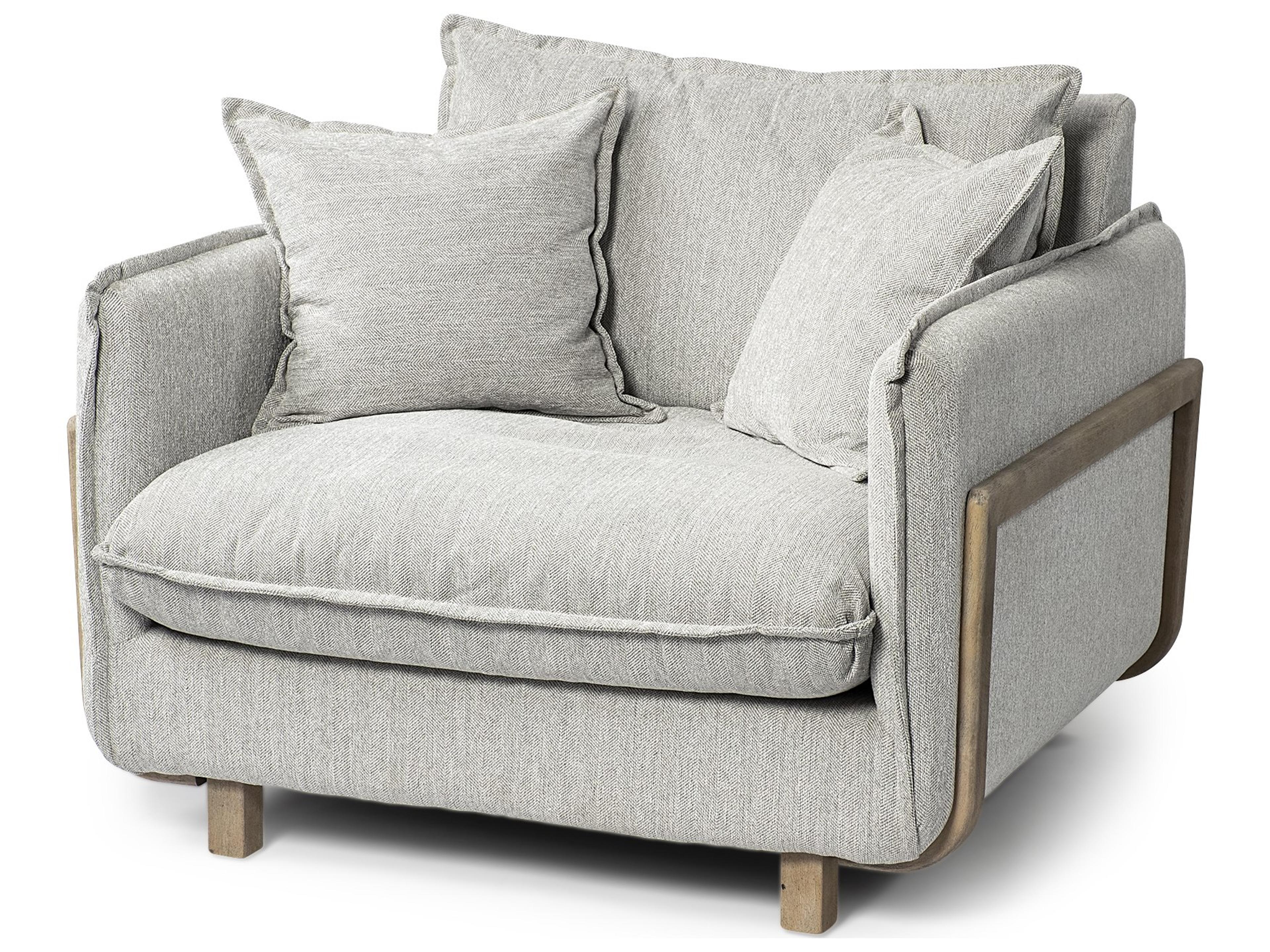 Roy II Frost Gray Upholstered and Brown Wood Frame Arm Chair