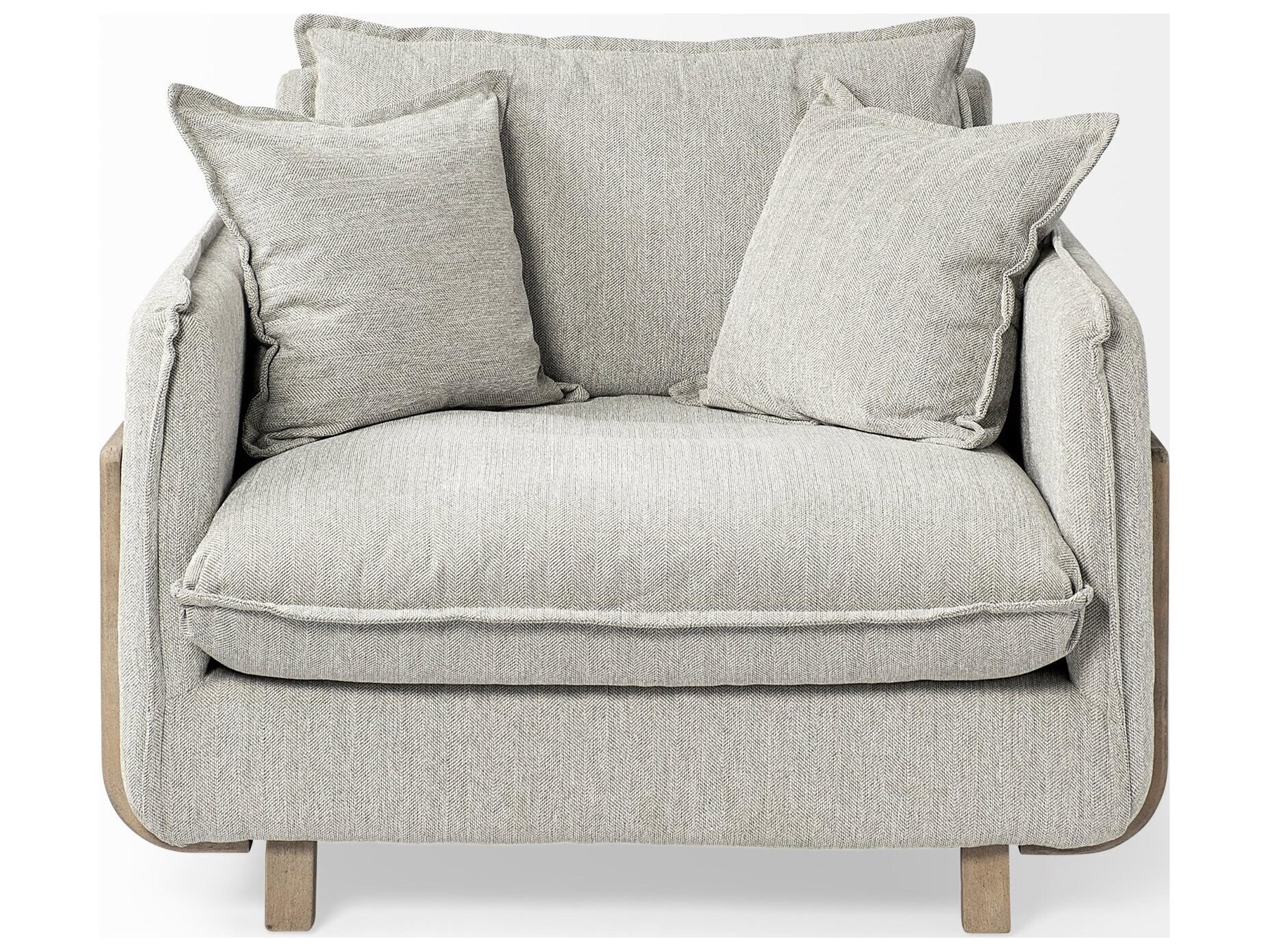 Mercana Roy II Frost Gray Upholstered and Brown Wood Frame Arm Chair