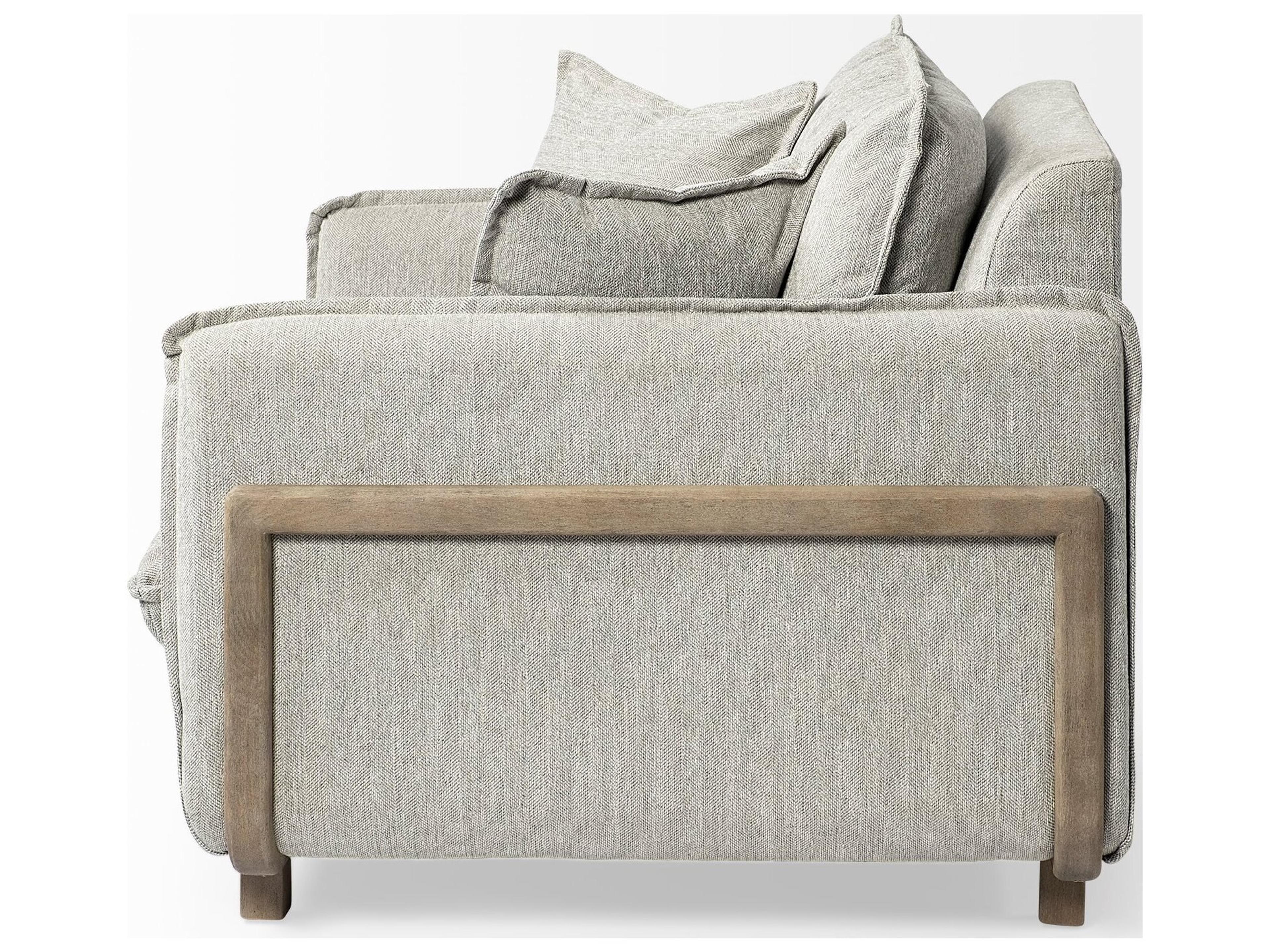 Mercana Roy II Frost Gray Upholstered and Brown Wood Frame Arm Chair