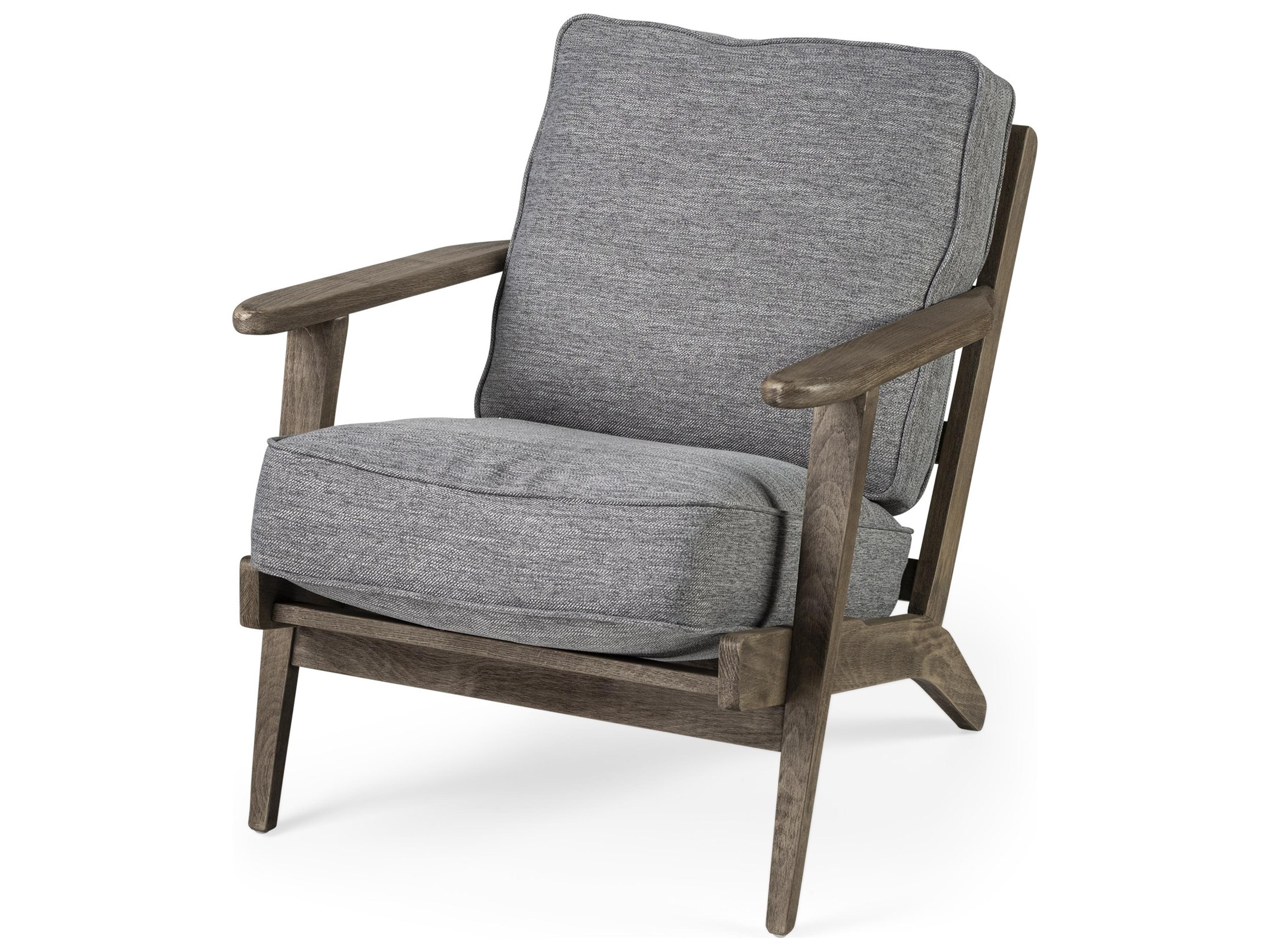 Olympus V Castlerock Grey Fabric Wrapped Brown Wooden Frame Accent Chair