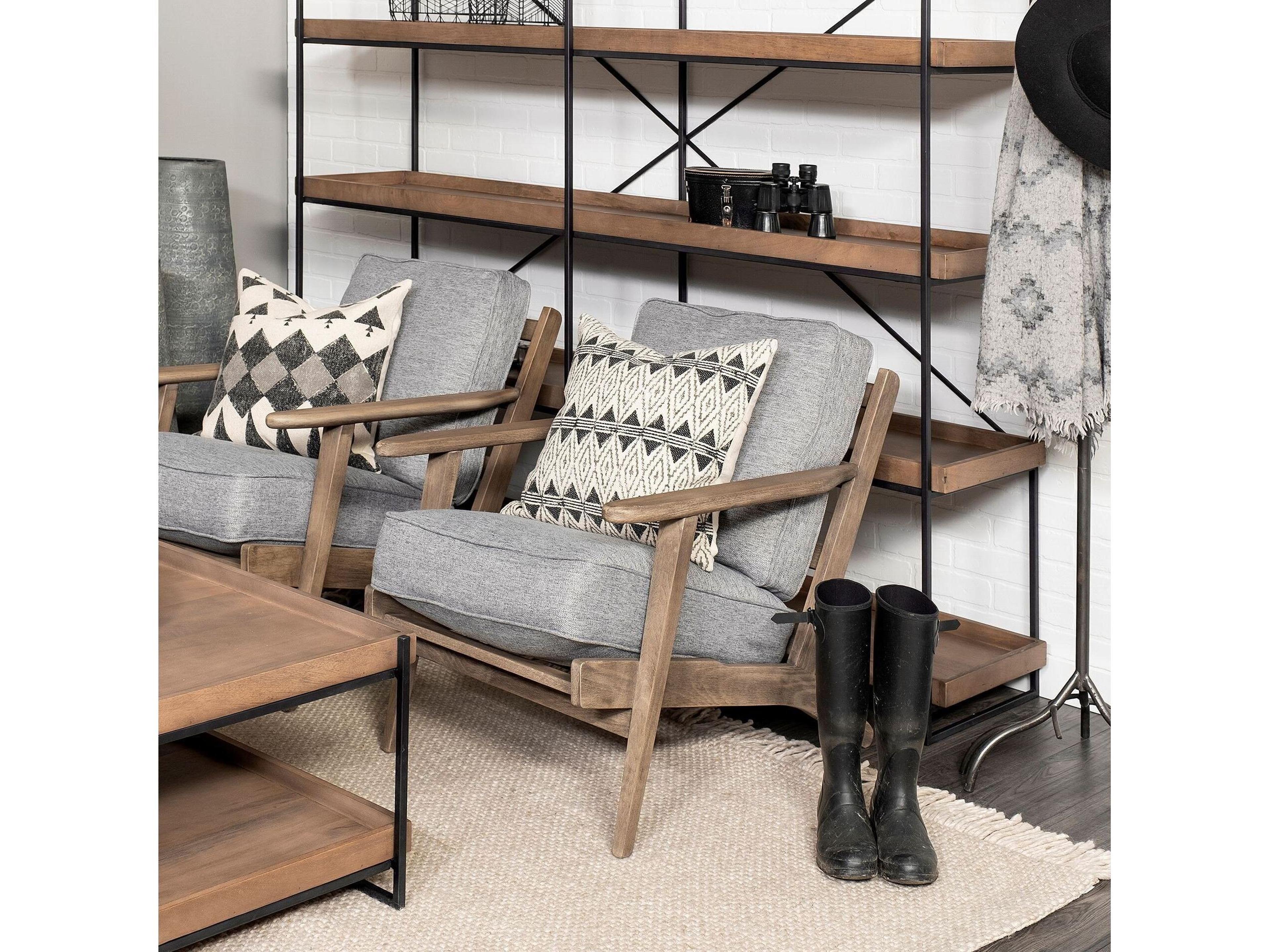 Mercana Olympus V Castlerock Grey Fabric Wrapped Brown Wooden Frame Accent Chair