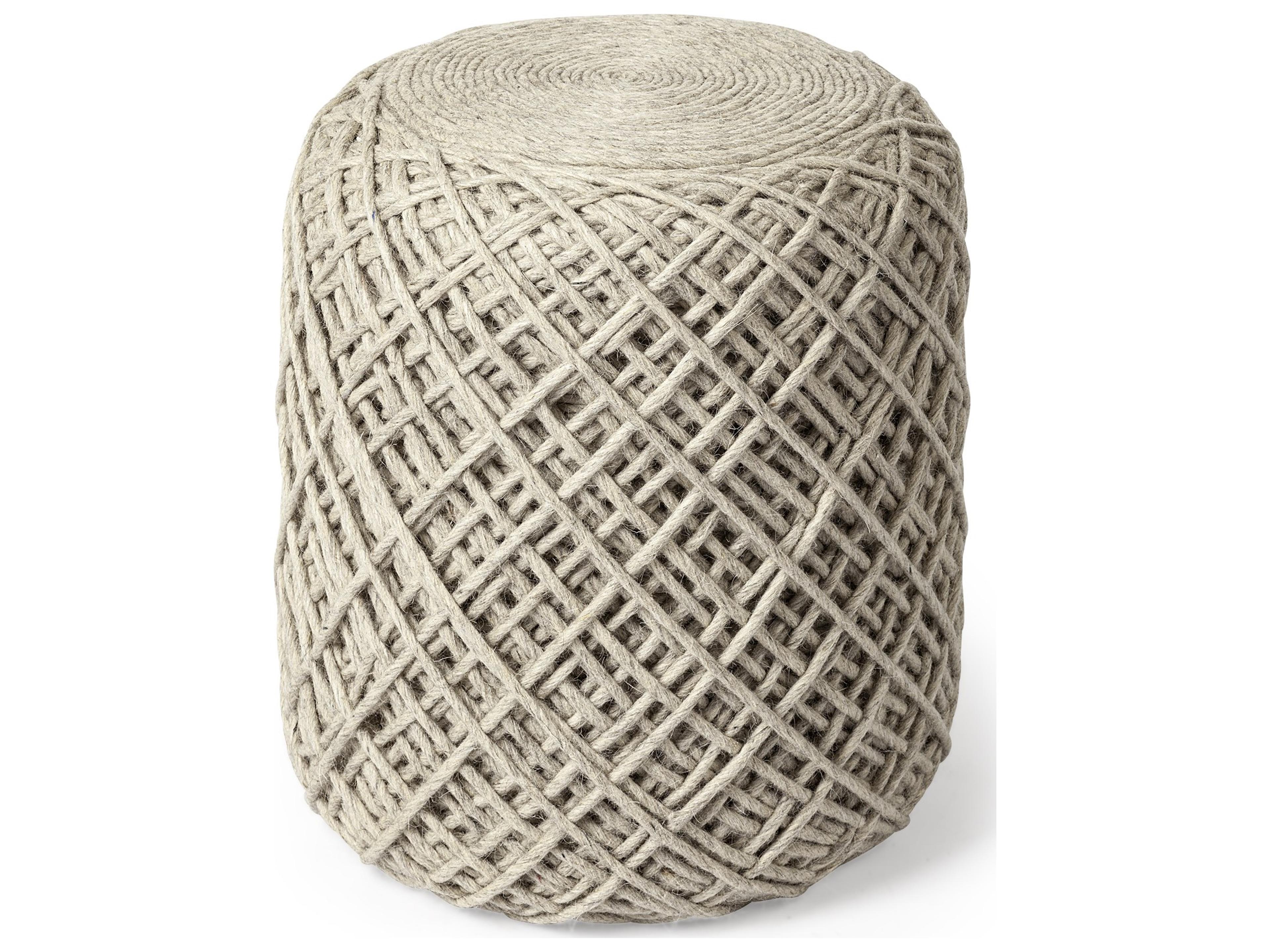 Allium Oatmeal Handwoven Wool Cylindrical Pouf