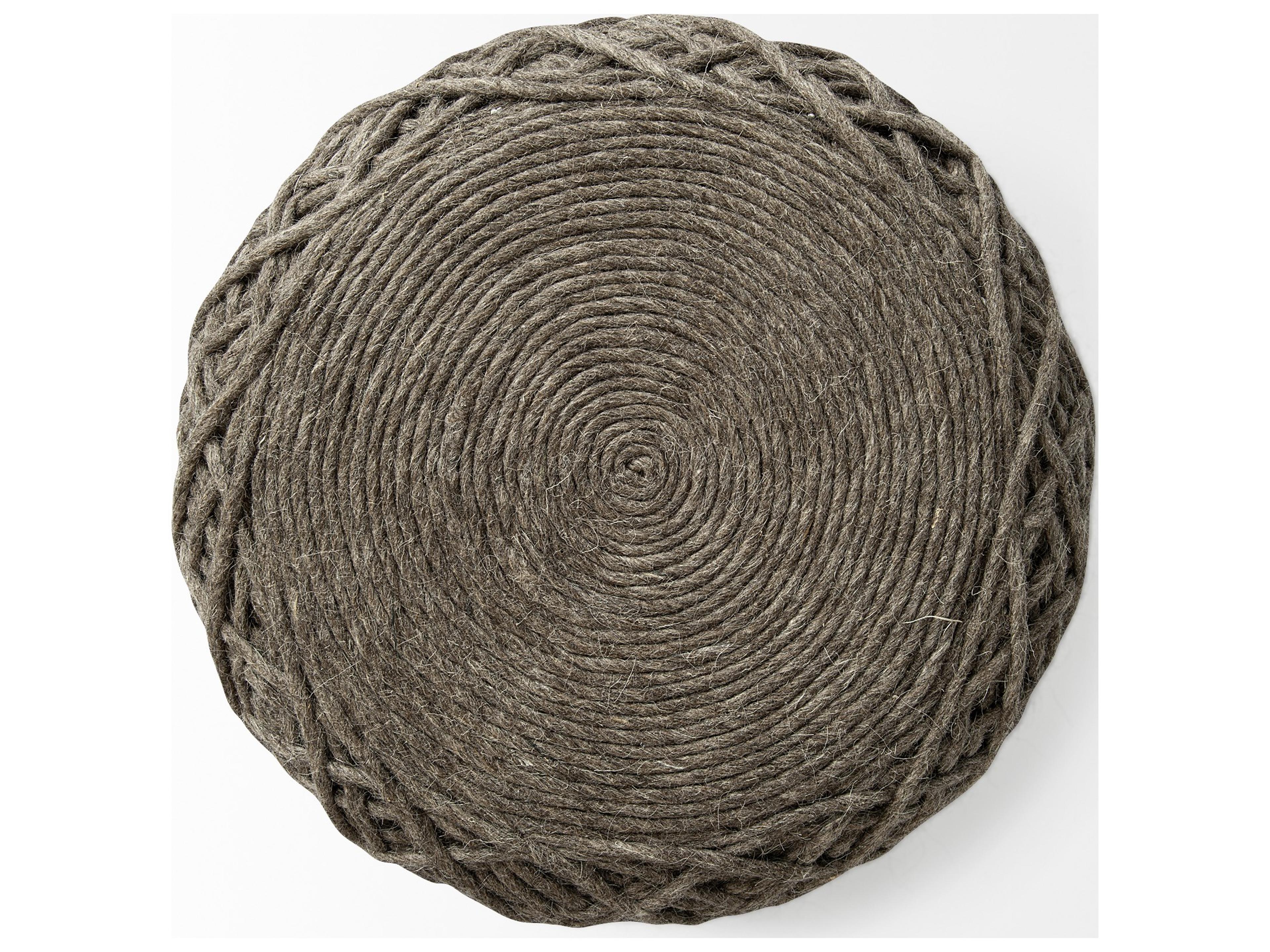 Mercana Allium Dark Brown Handwoven Wool Cylindrical Pouf