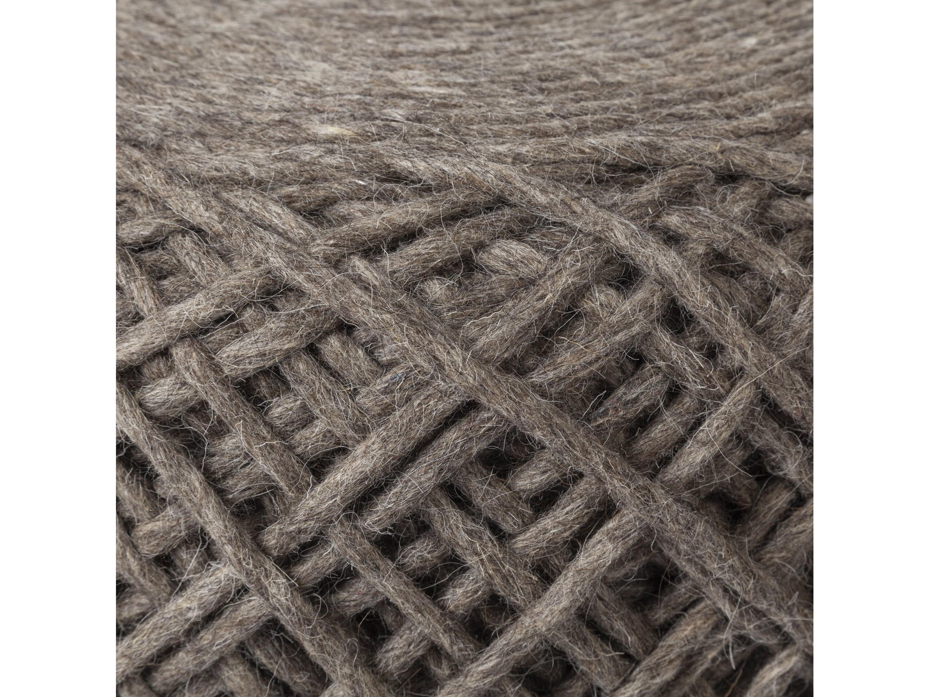 Mercana Allium Dark Brown Handwoven Wool Cylindrical Pouf