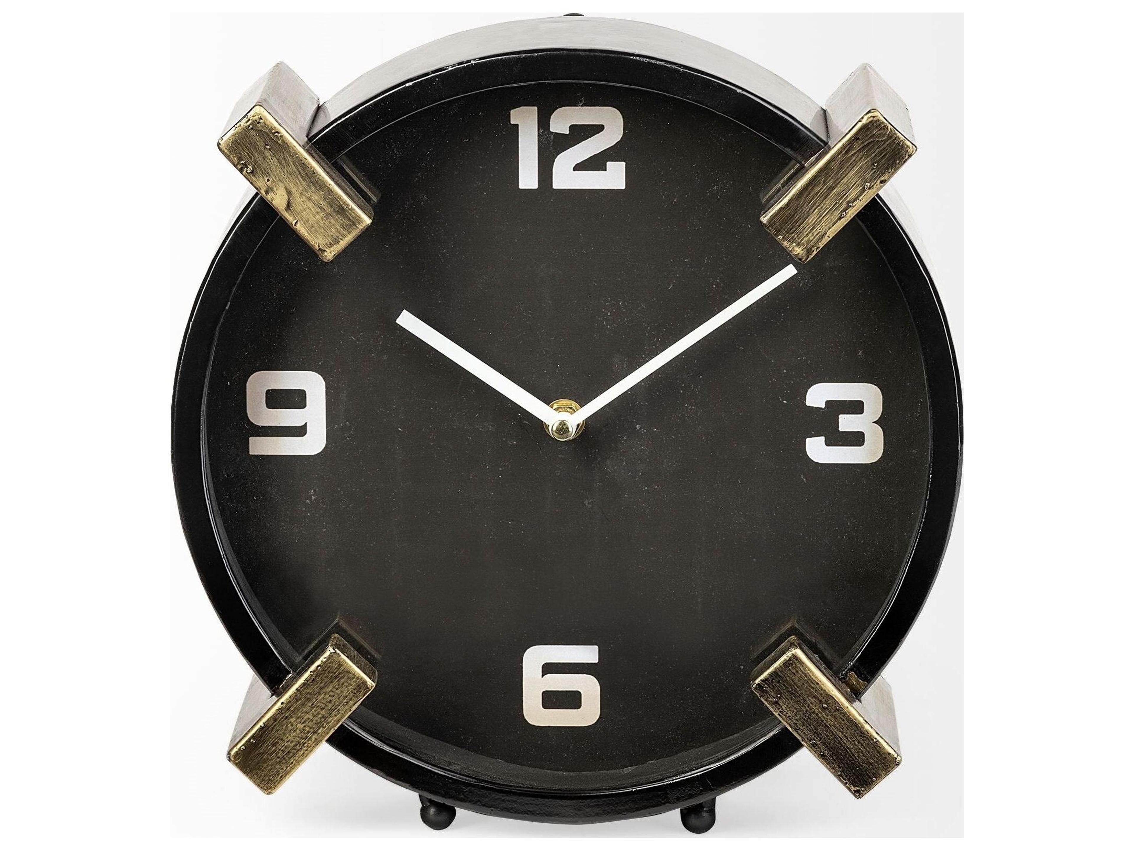 Mercana Agar Black Metal Round Table Clock