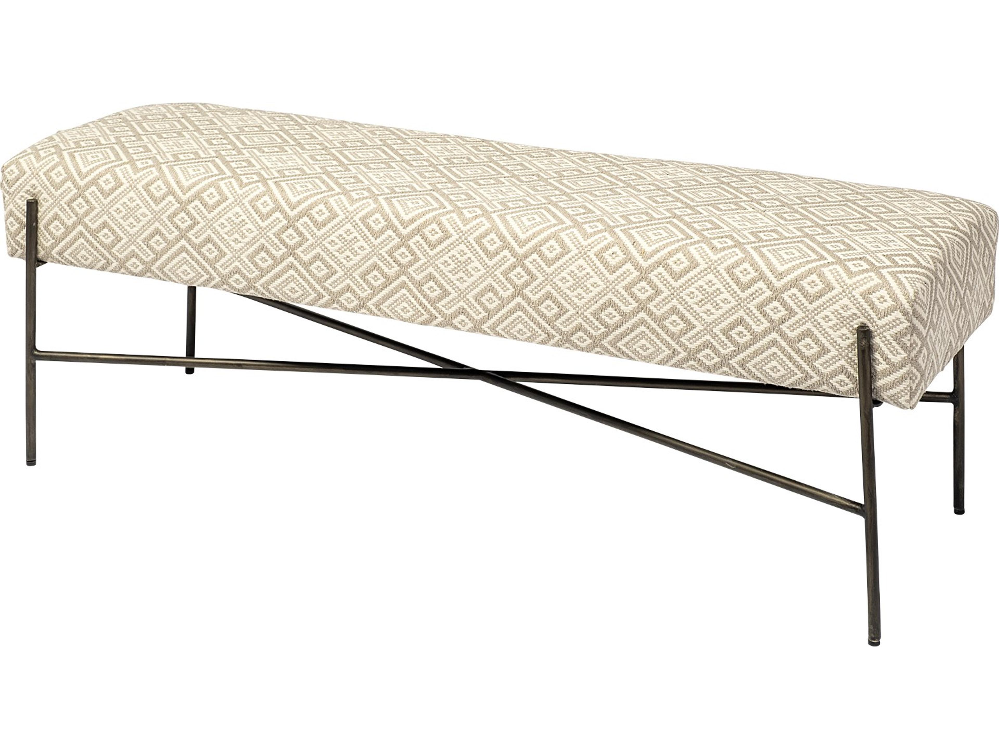 Avery II 55L x 17W Off White Upholstered Seat With Metal Base Accent Bench
