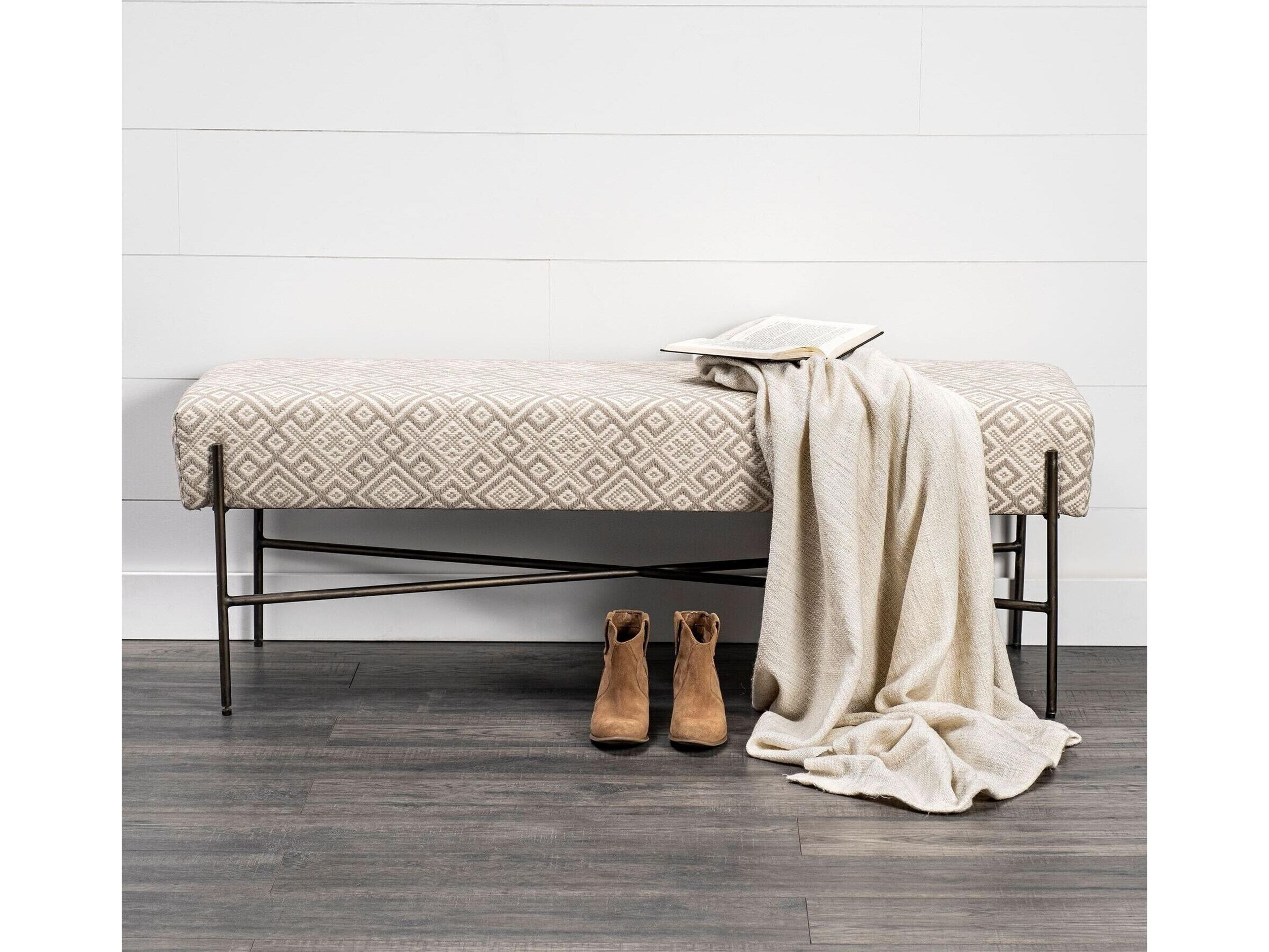 Mercana Avery II 55L x 17W Off White Upholstered Seat With Metal Base Accent Bench