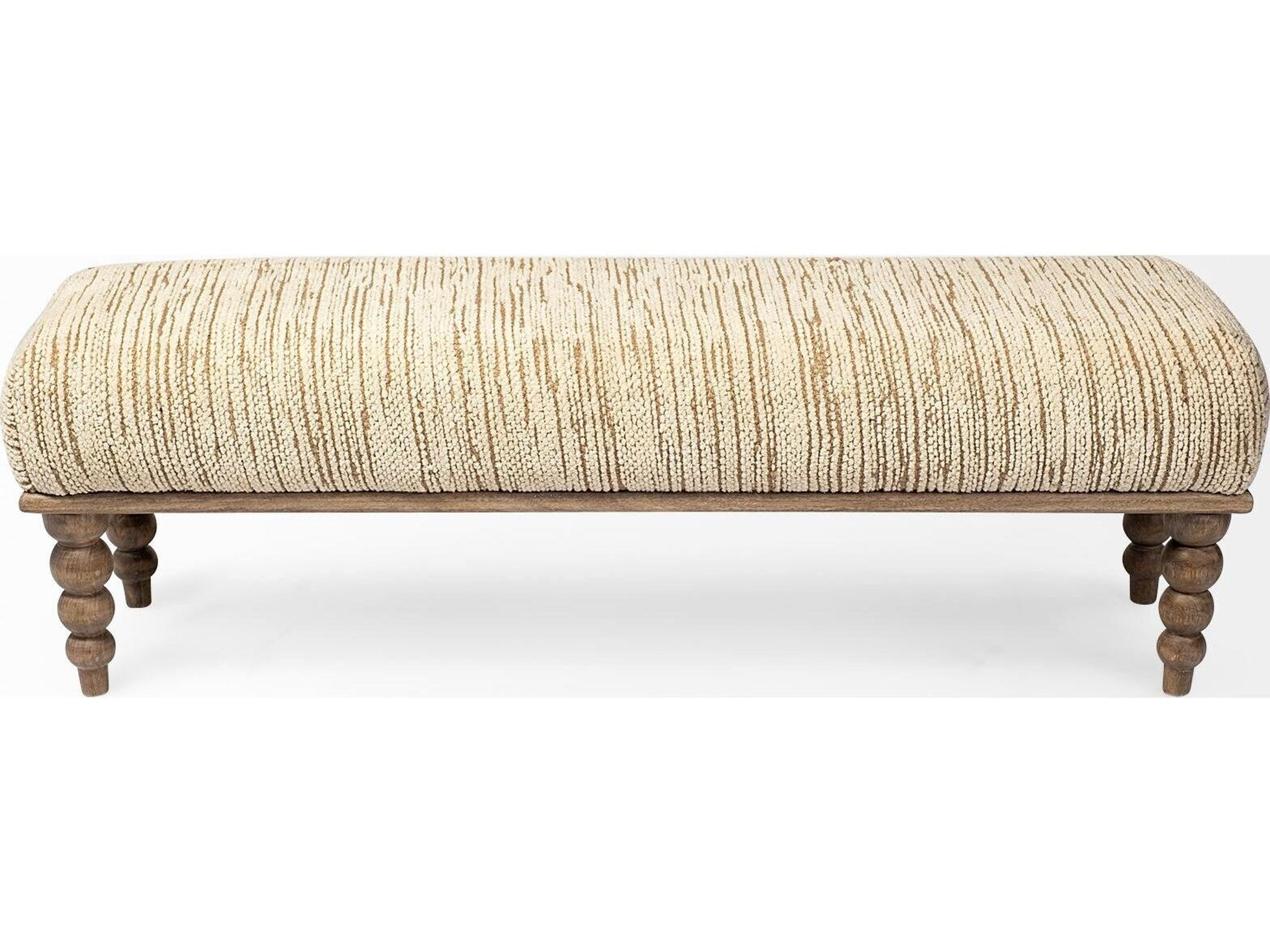 Mercana Alder II 55L x 16W Cream Upholstered Seat Wooden Base Accent Bench
