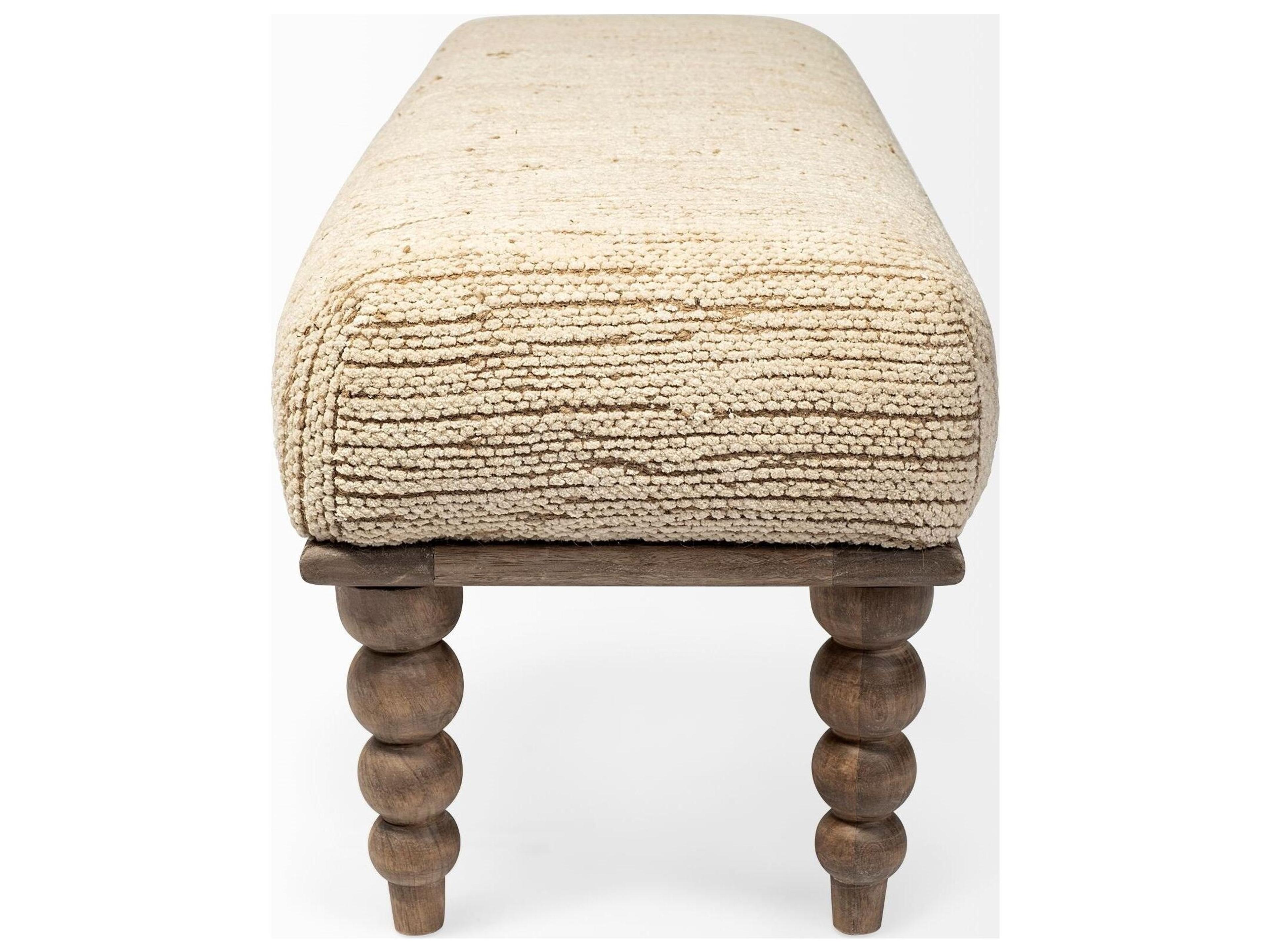 Mercana Alder II 55L x 16W Cream Upholstered Seat Wooden Base Accent Bench