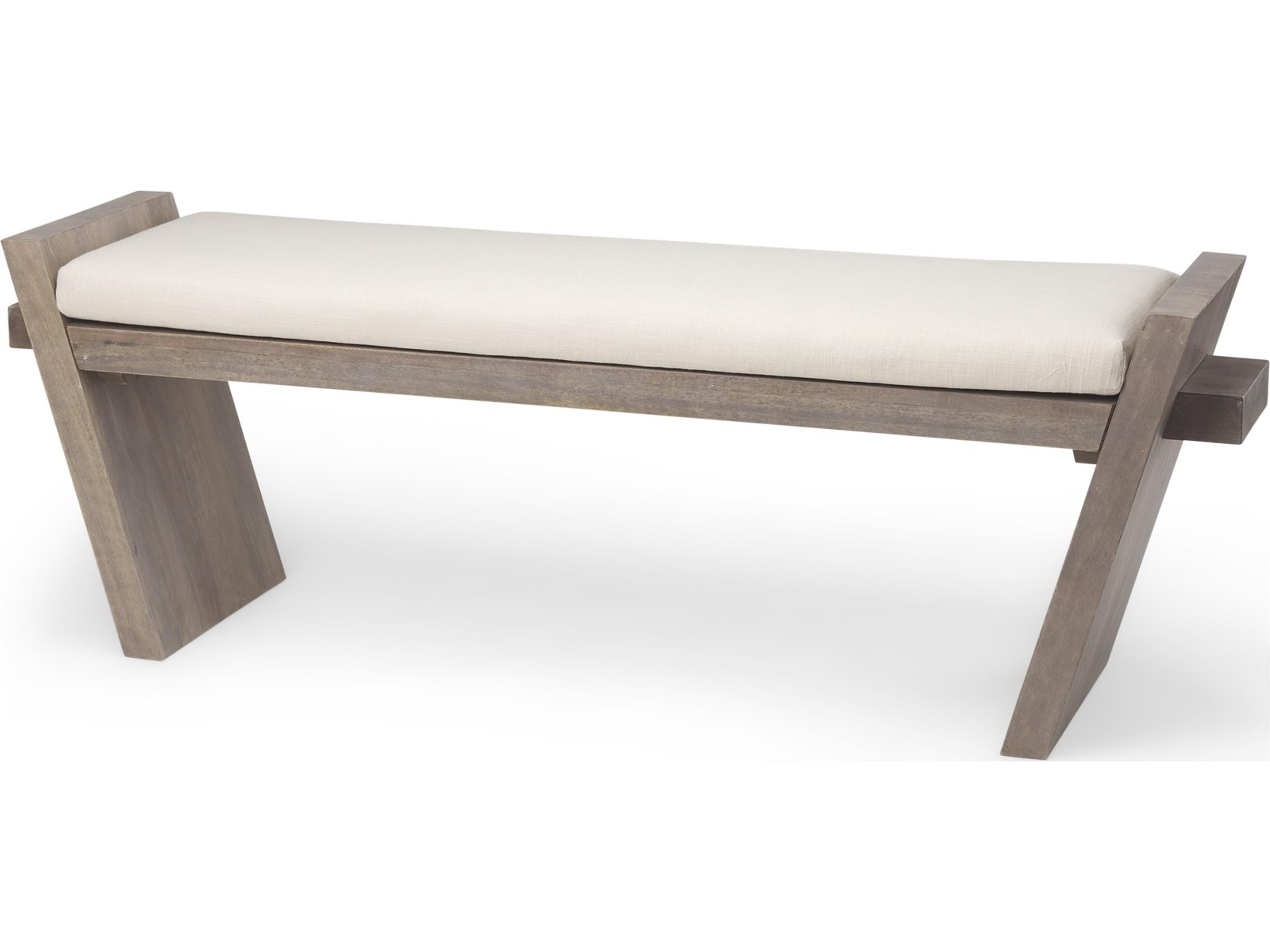 Elaine I 58L x 14.75W x 20H Brown Wood Upholstered Cream Seat Entryway Bench