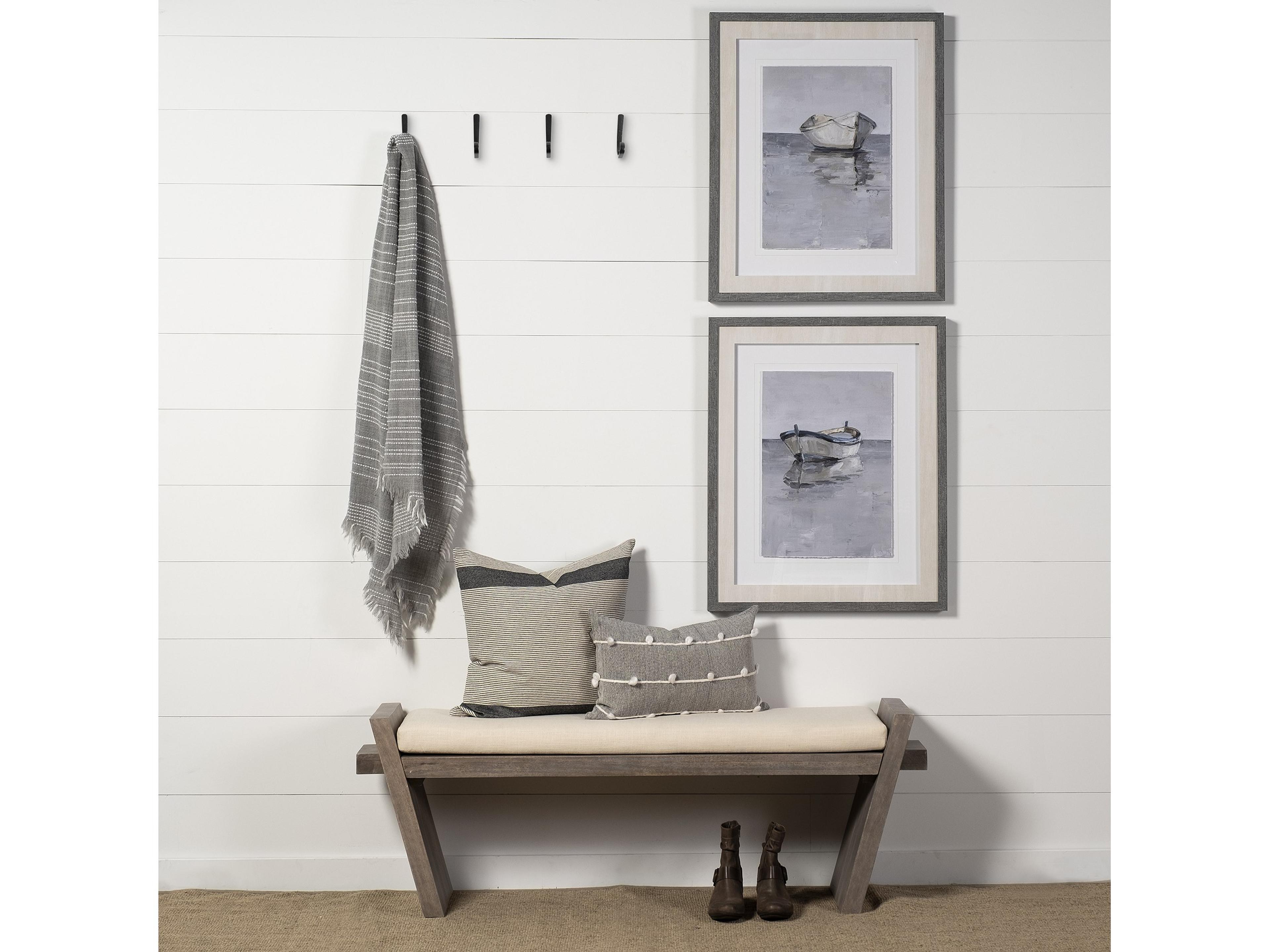 Mercana Elaine I 58L x 14.75W x 20H Brown Wood Upholstered Cream Seat Entryway Bench