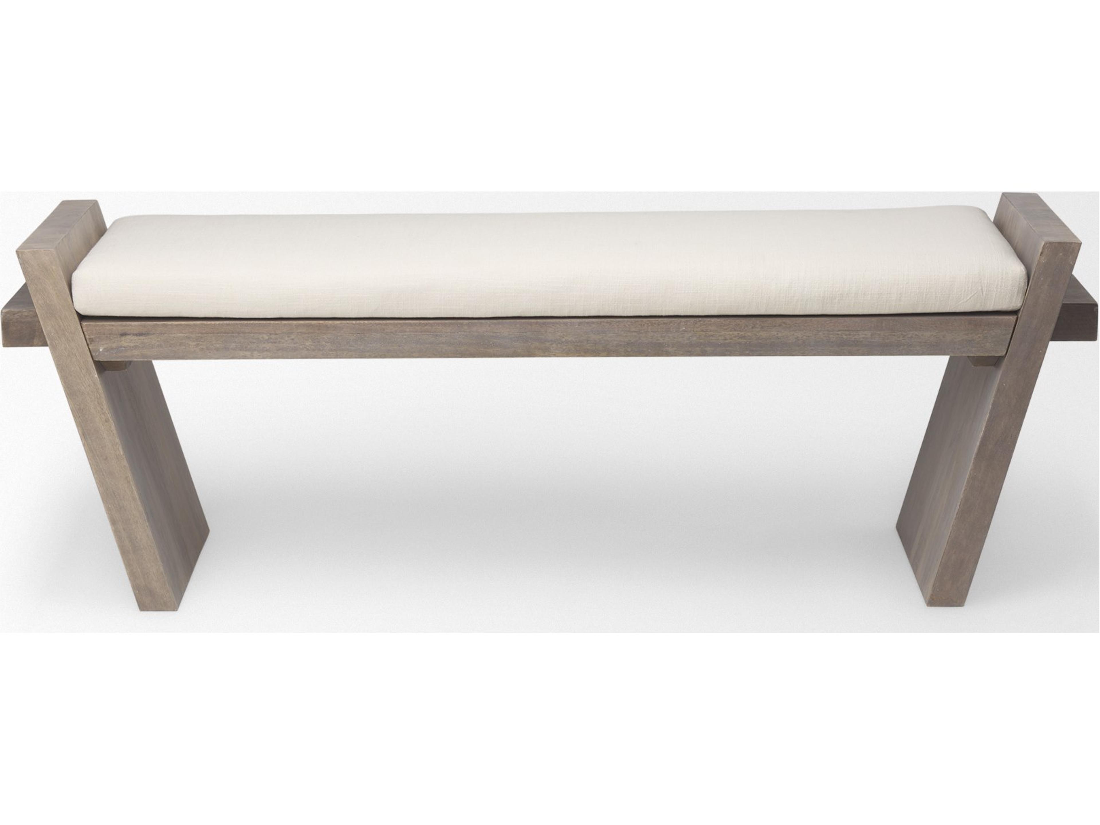 Mercana Elaine I 58L x 14.75W x 20H Brown Wood Upholstered Cream Seat Entryway Bench