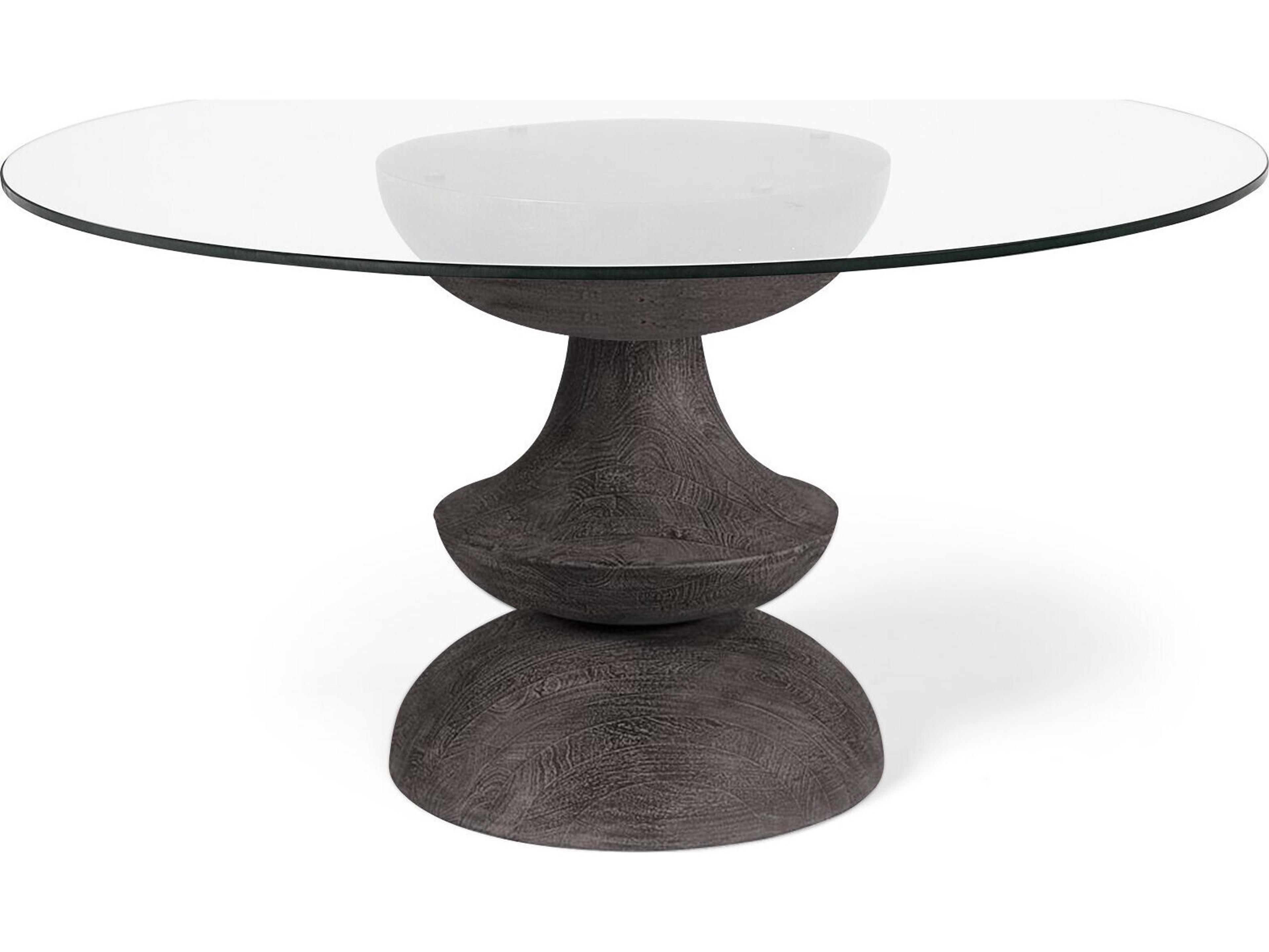 Crossman III 60L x 60W x 30H Dark Brown/Gray Solid Wood Base W/ Round Glass Top Dining Table