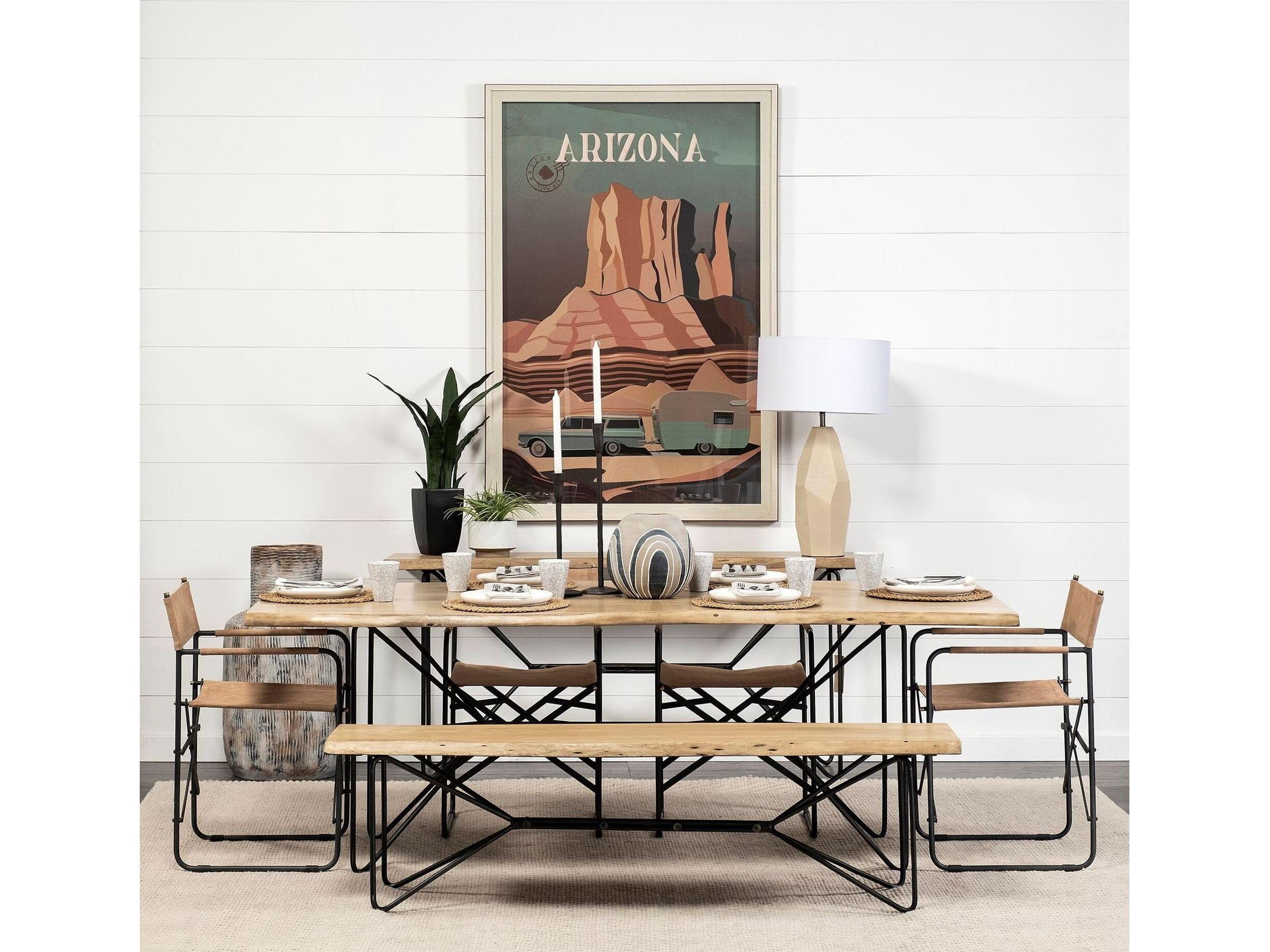 Mercana Papillion II 80x40 Rectangular Blonde Live Edge Sold Wood Top Black Metal Base Dining Table