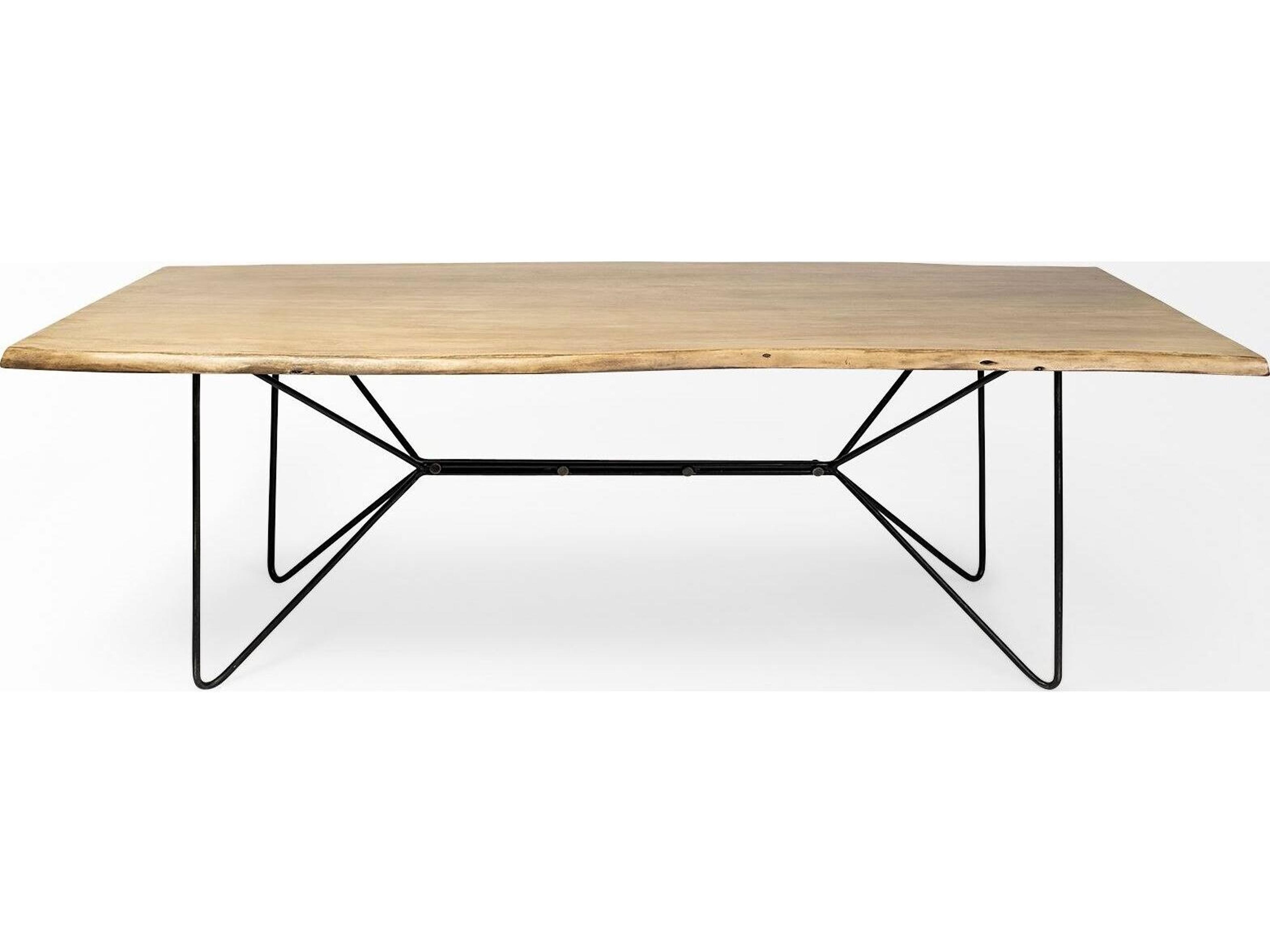 Mercana Papillion II 80x40 Rectangular Blonde Live Edge Sold Wood Top Black Metal Base Dining Table