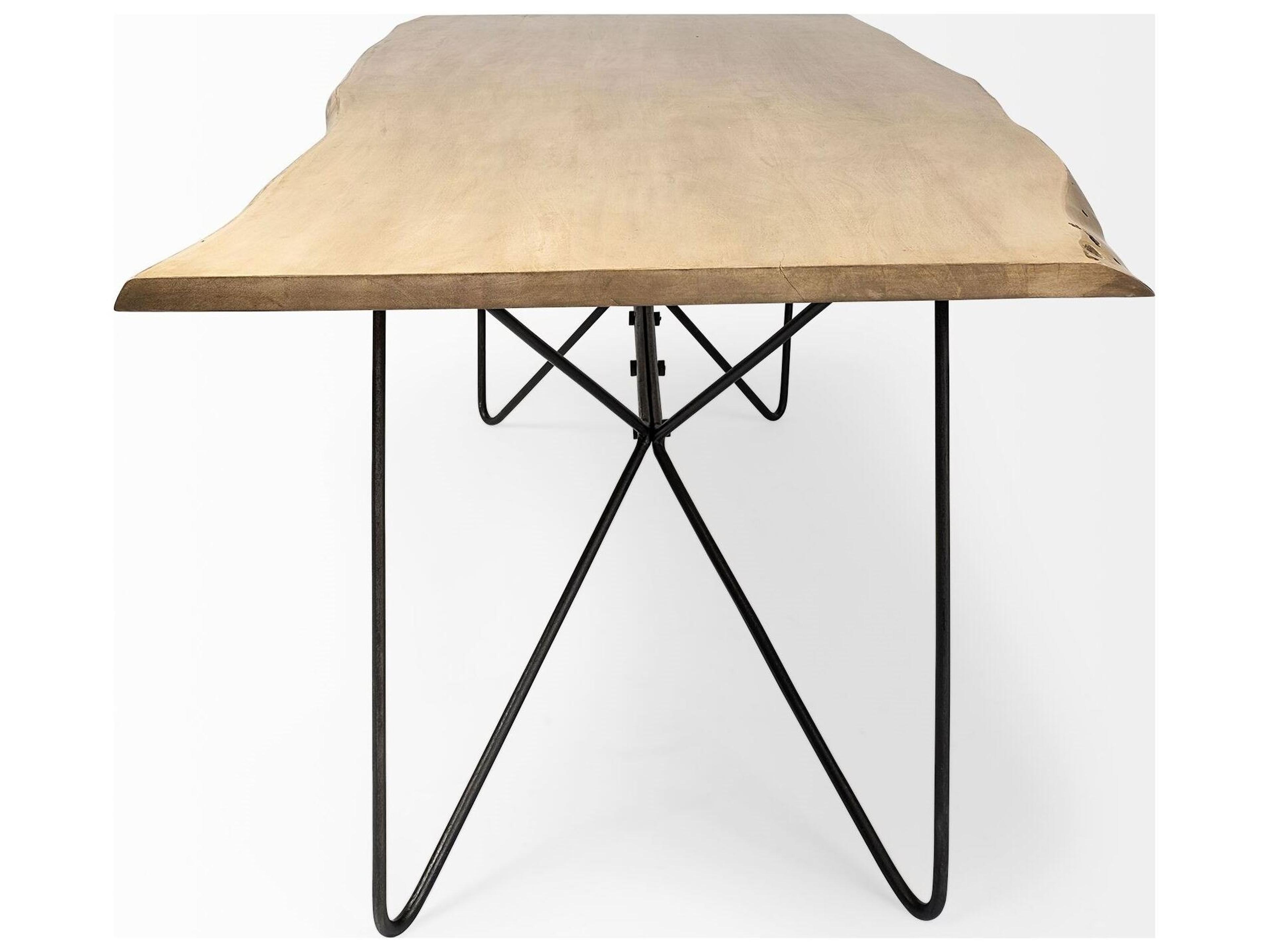 Mercana Papillion II 80x40 Rectangular Blonde Live Edge Sold Wood Top Black Metal Base Dining Table