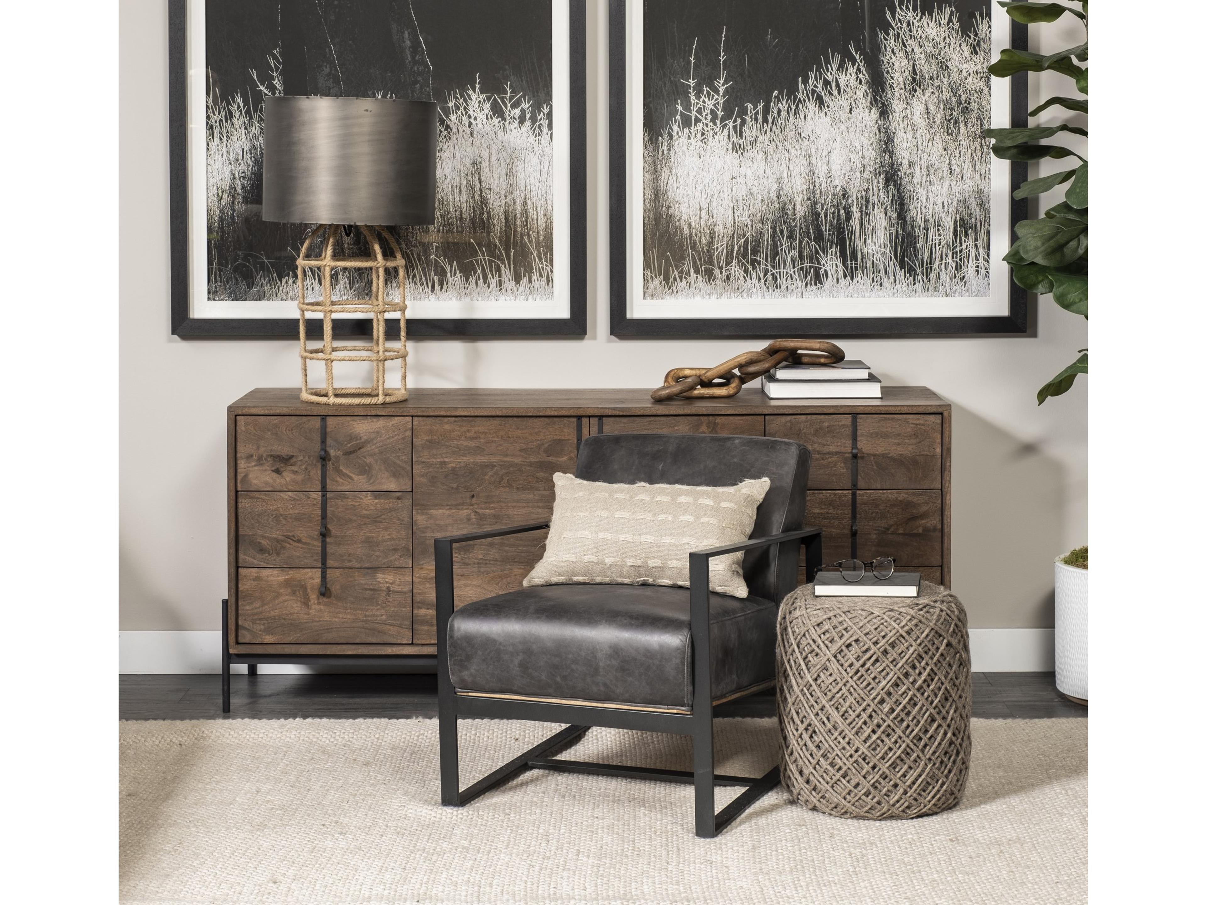 Mercana Stamford Black Genuine Leather Seat w/ Wood Back, Metal Frame Accent Chair