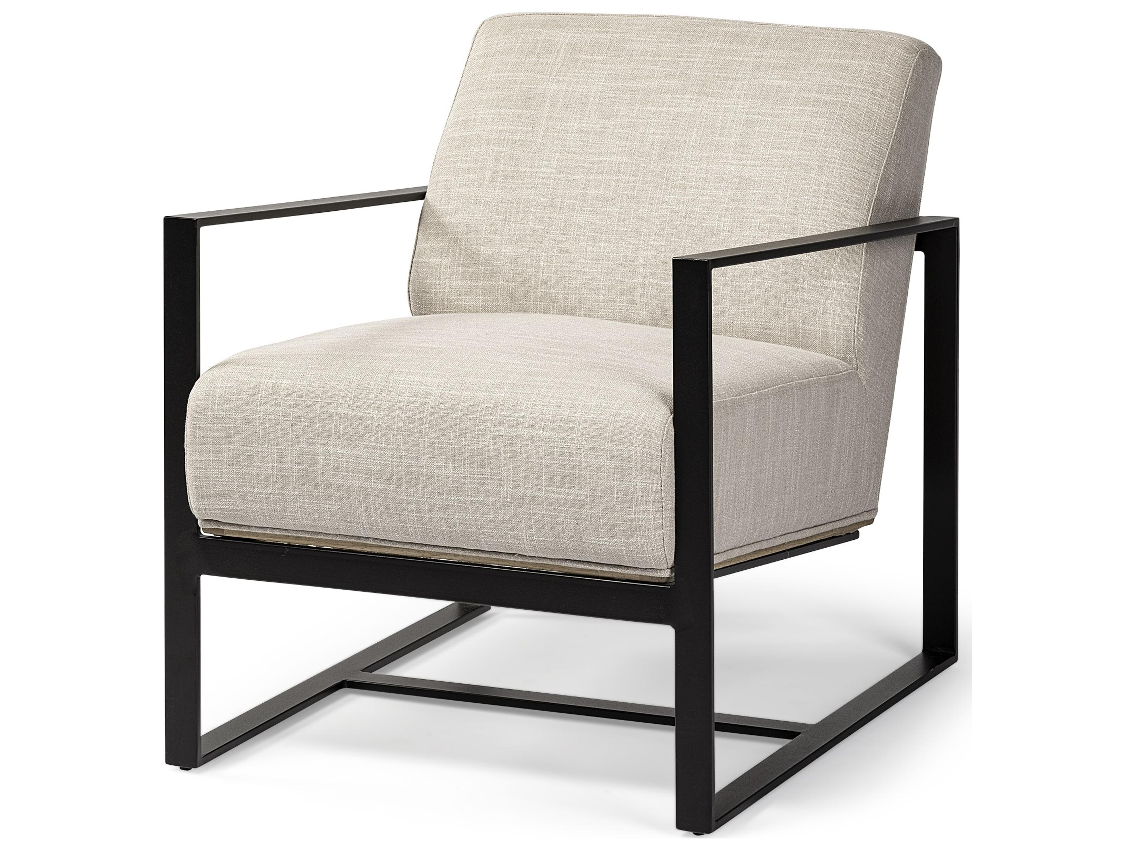 Stamford Light Beige Upholstered Seat w/ Wood Back, Metal Frame Accent Chair