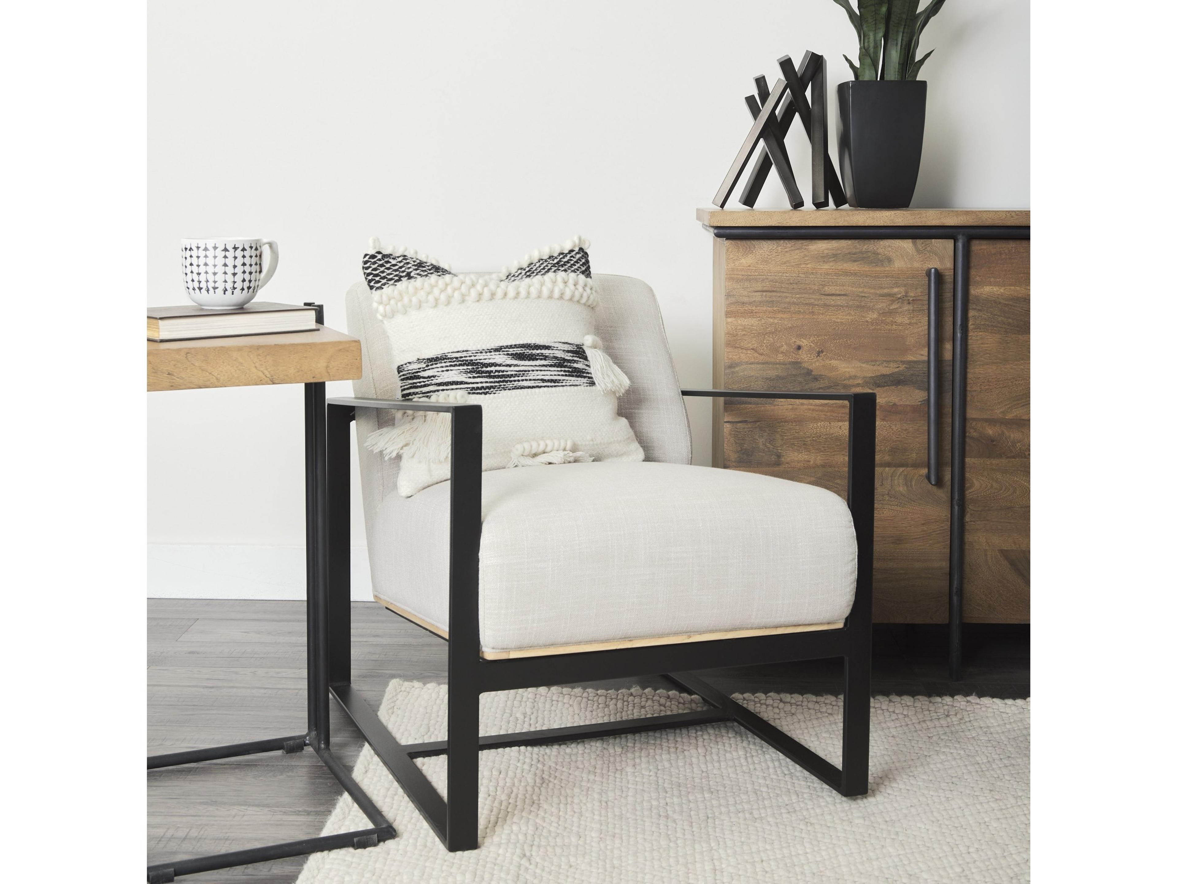 Mercana Stamford Light Beige Upholstered Seat w/ Wood Back, Metal Frame Accent Chair