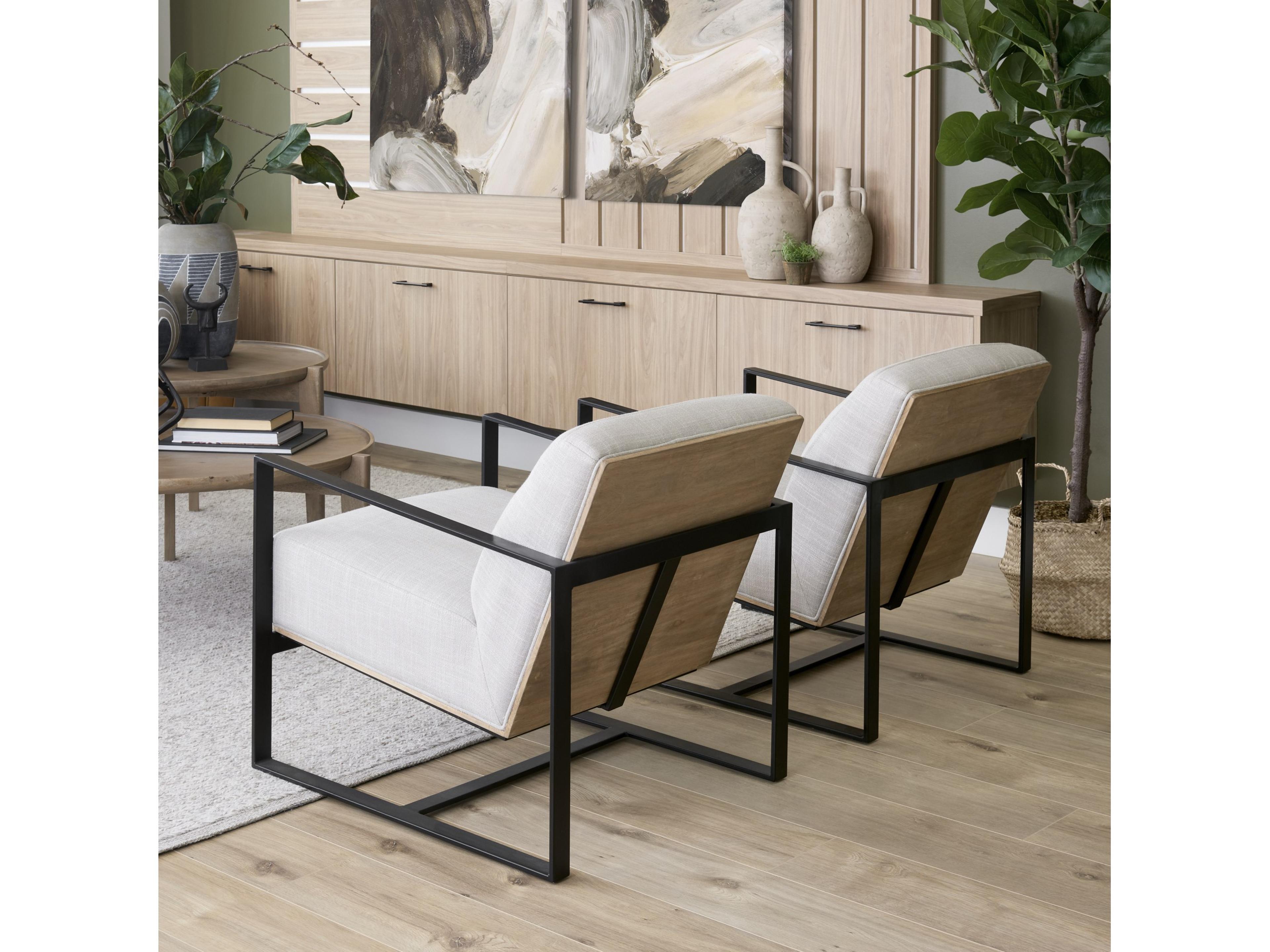 Mercana Stamford Light Beige Upholstered Seat w/ Wood Back, Metal Frame Accent Chair