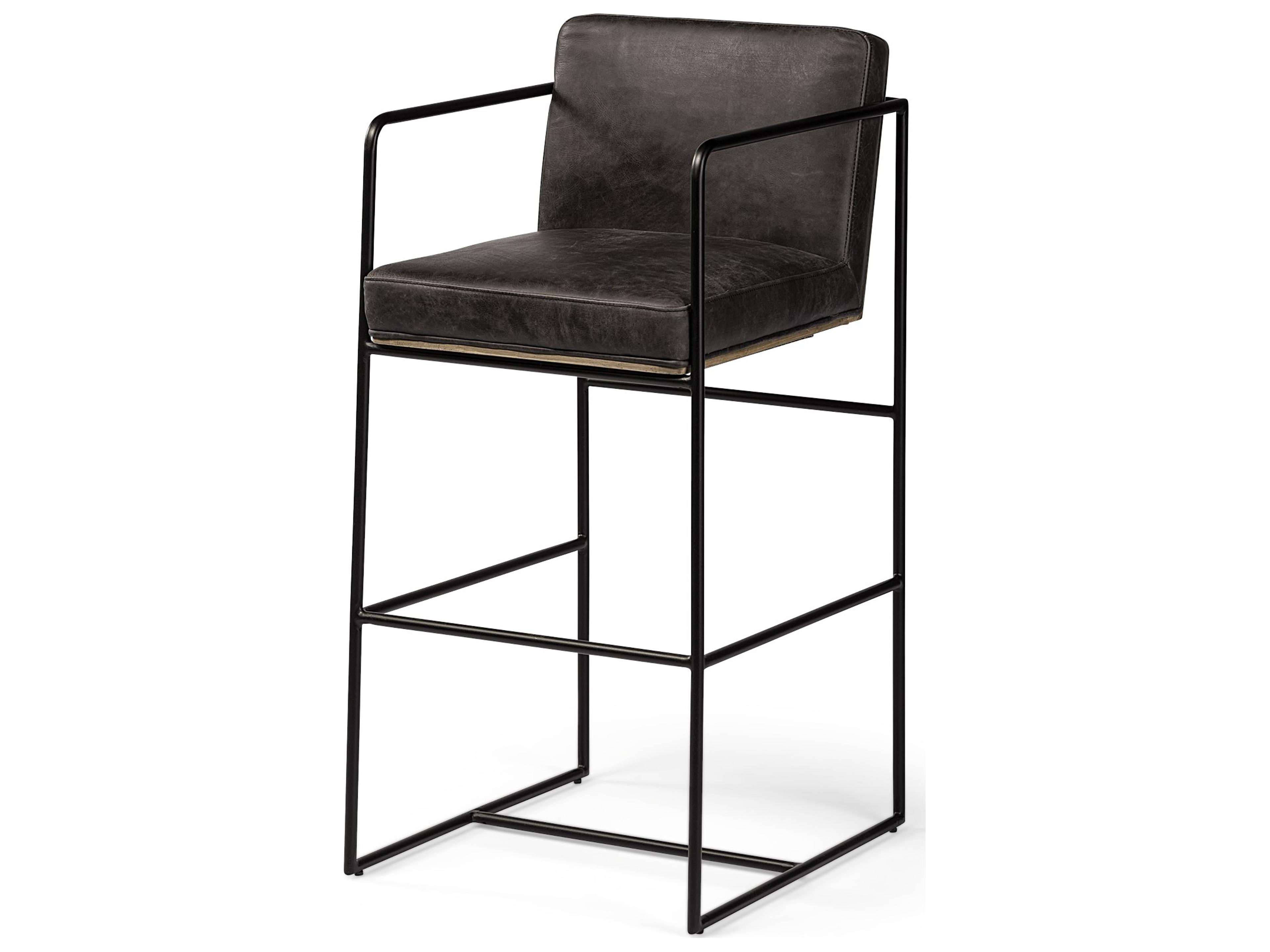 Stamford 40" Total Height Black Leather Seat w/ Wood Back, Metal Frame Bar Stool
