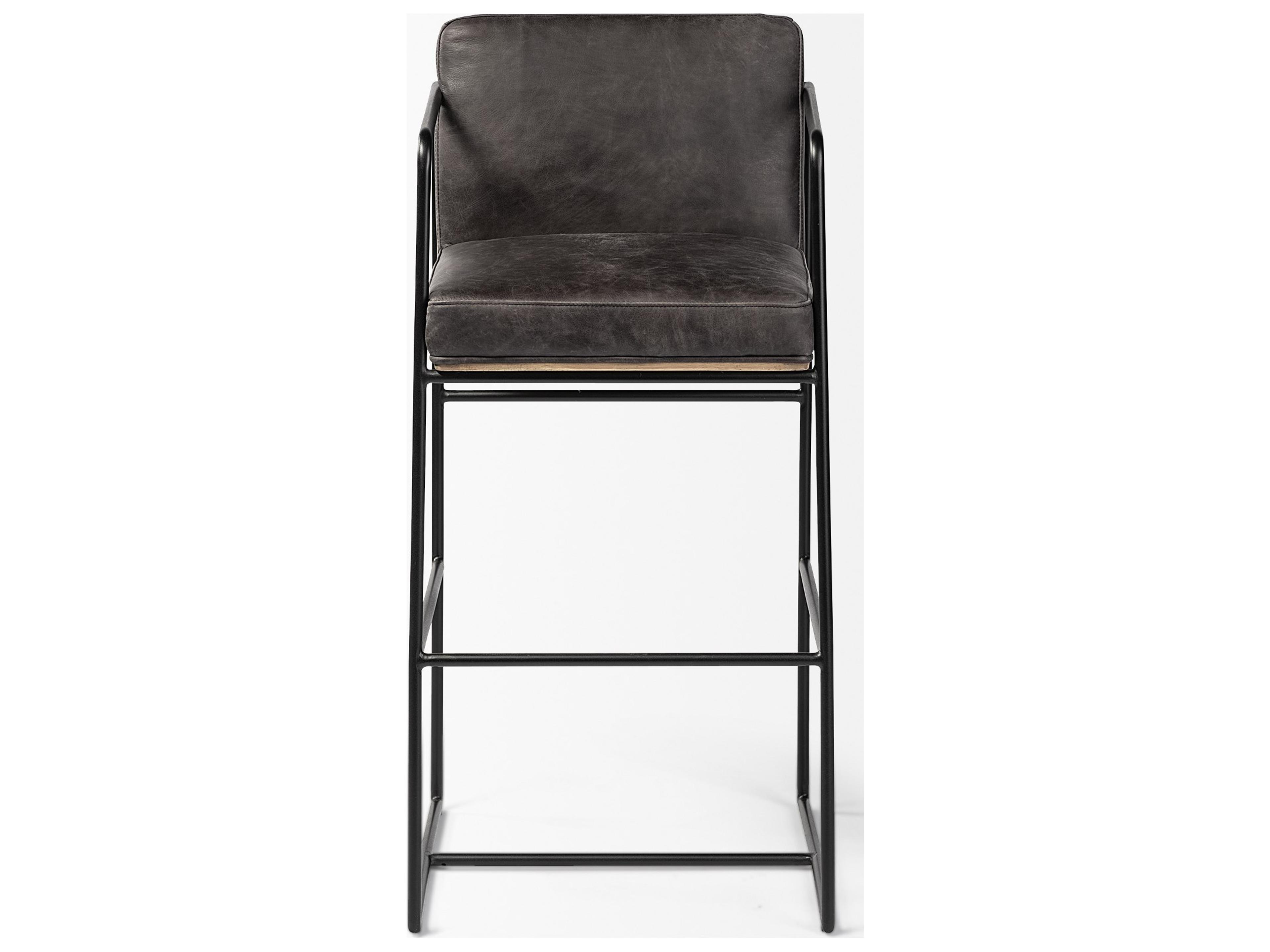 Mercana Stamford 40" Total Height Black Leather Seat w/ Wood Back, Metal Frame Bar Stool