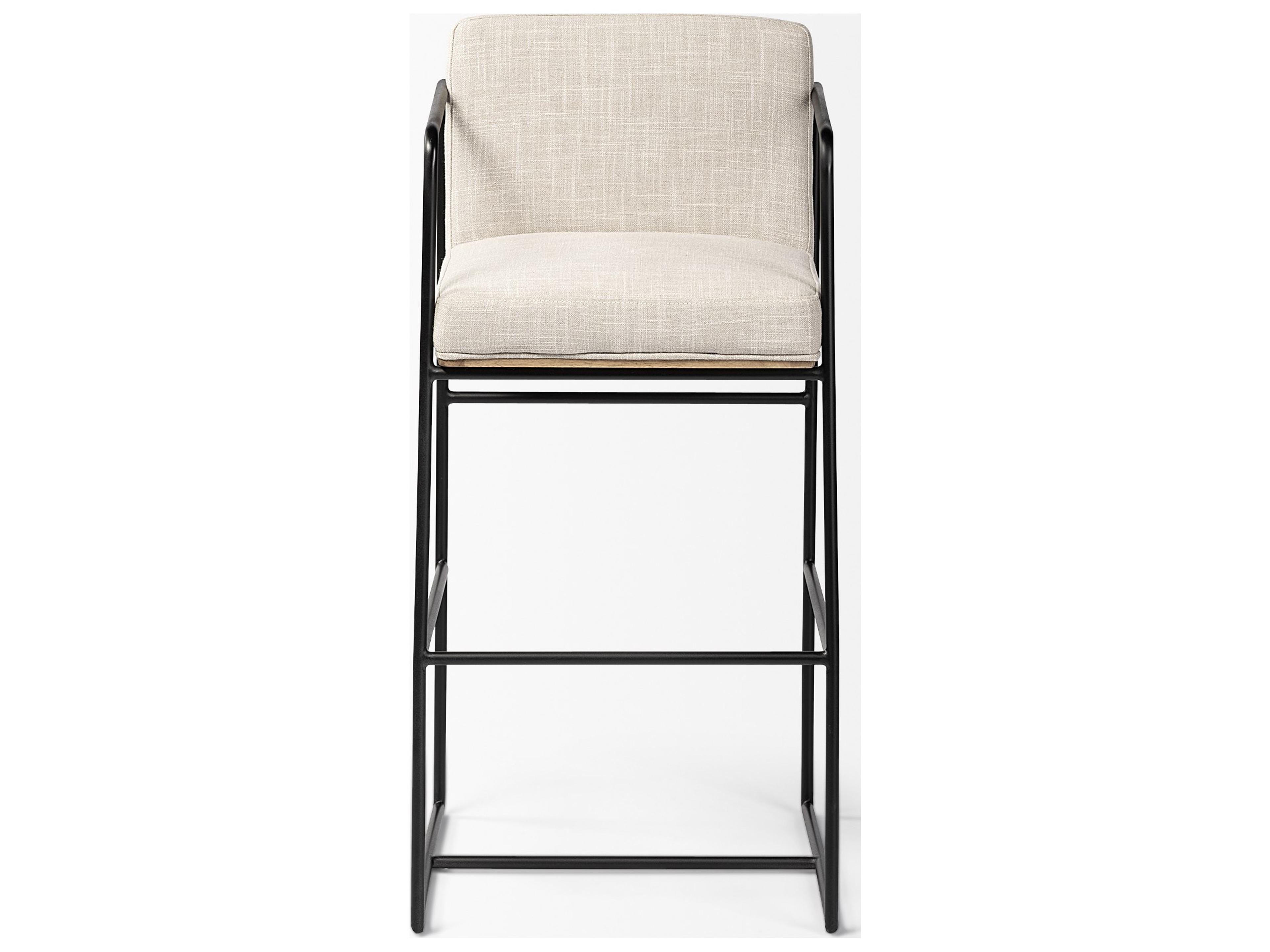 Mercana Stamford 40" Total Height Light Beige Upholstered Seat w/ Wood Back, Metal Frame Bar Stool