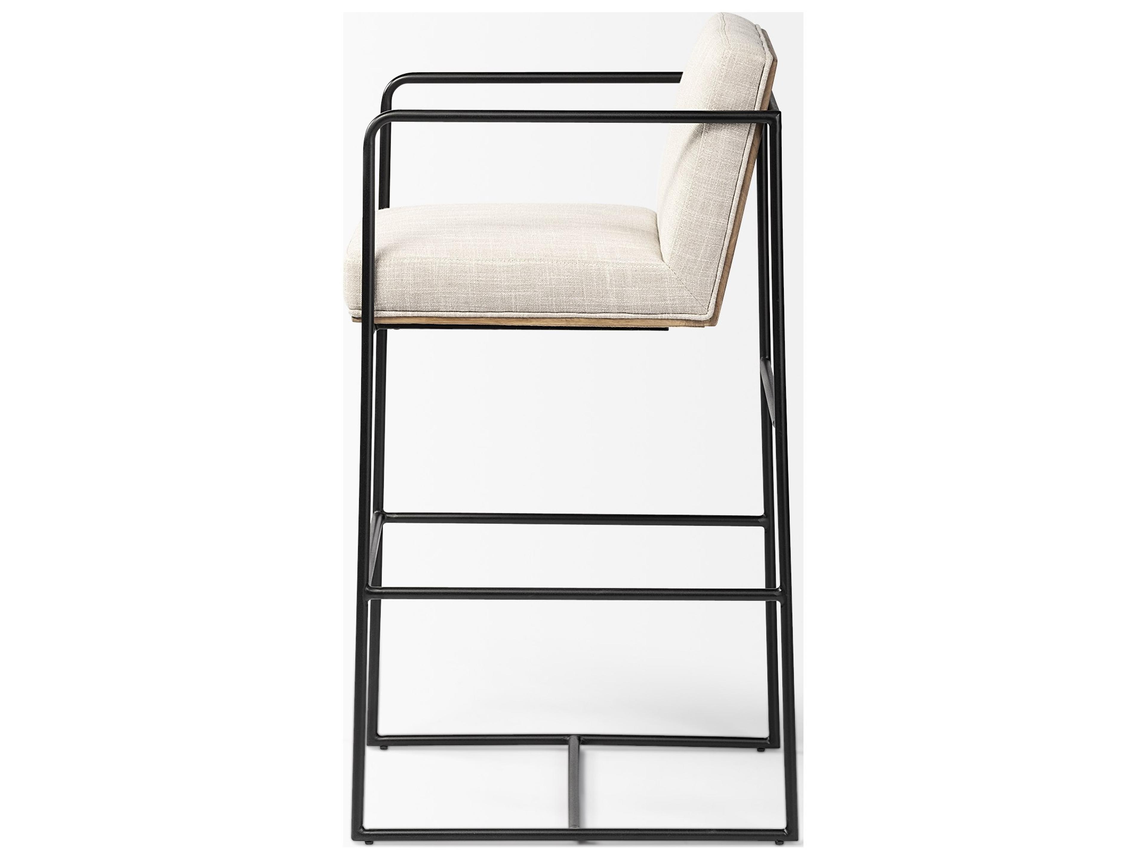 Mercana Stamford 40" Total Height Light Beige Upholstered Seat w/ Wood Back, Metal Frame Bar Stool