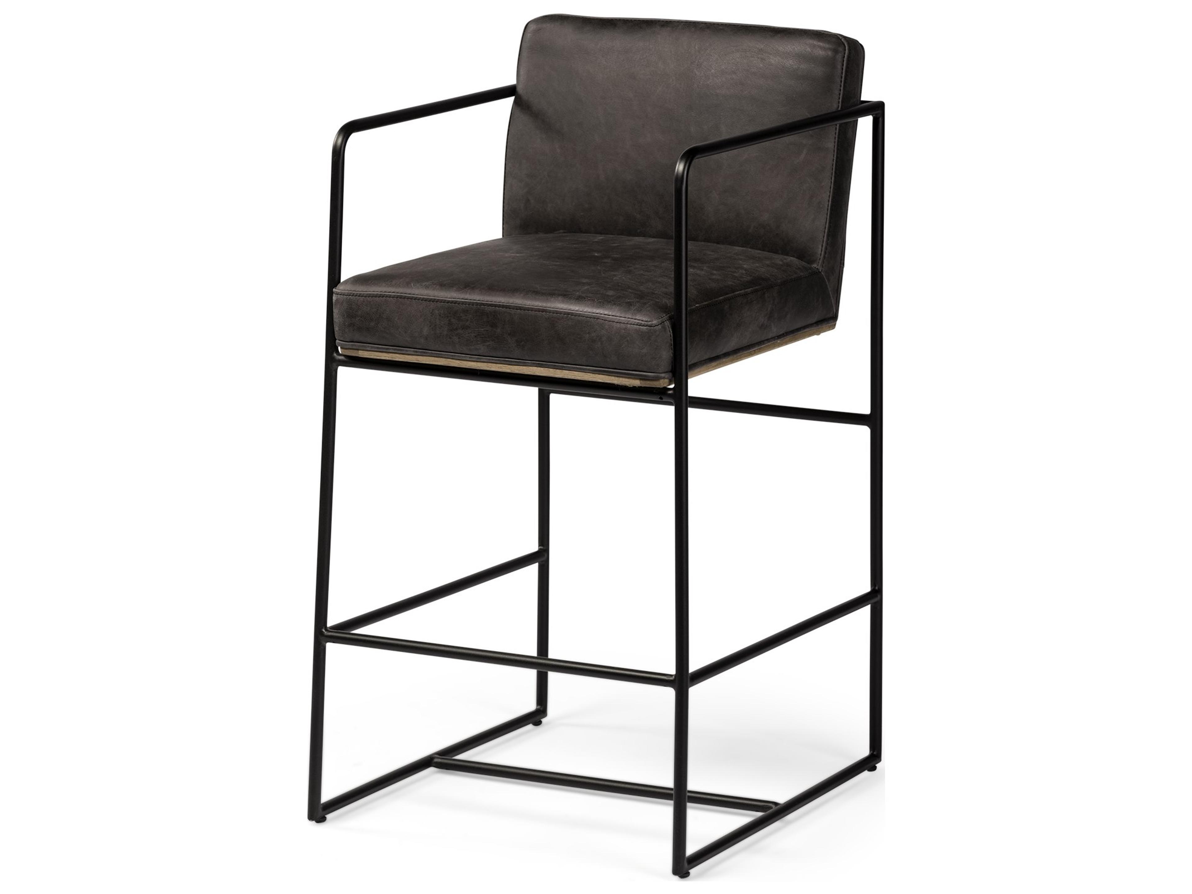 Stamford 36" Total Height Black Leather Seat w/ Wood Back, Metal Frame Counter Stool