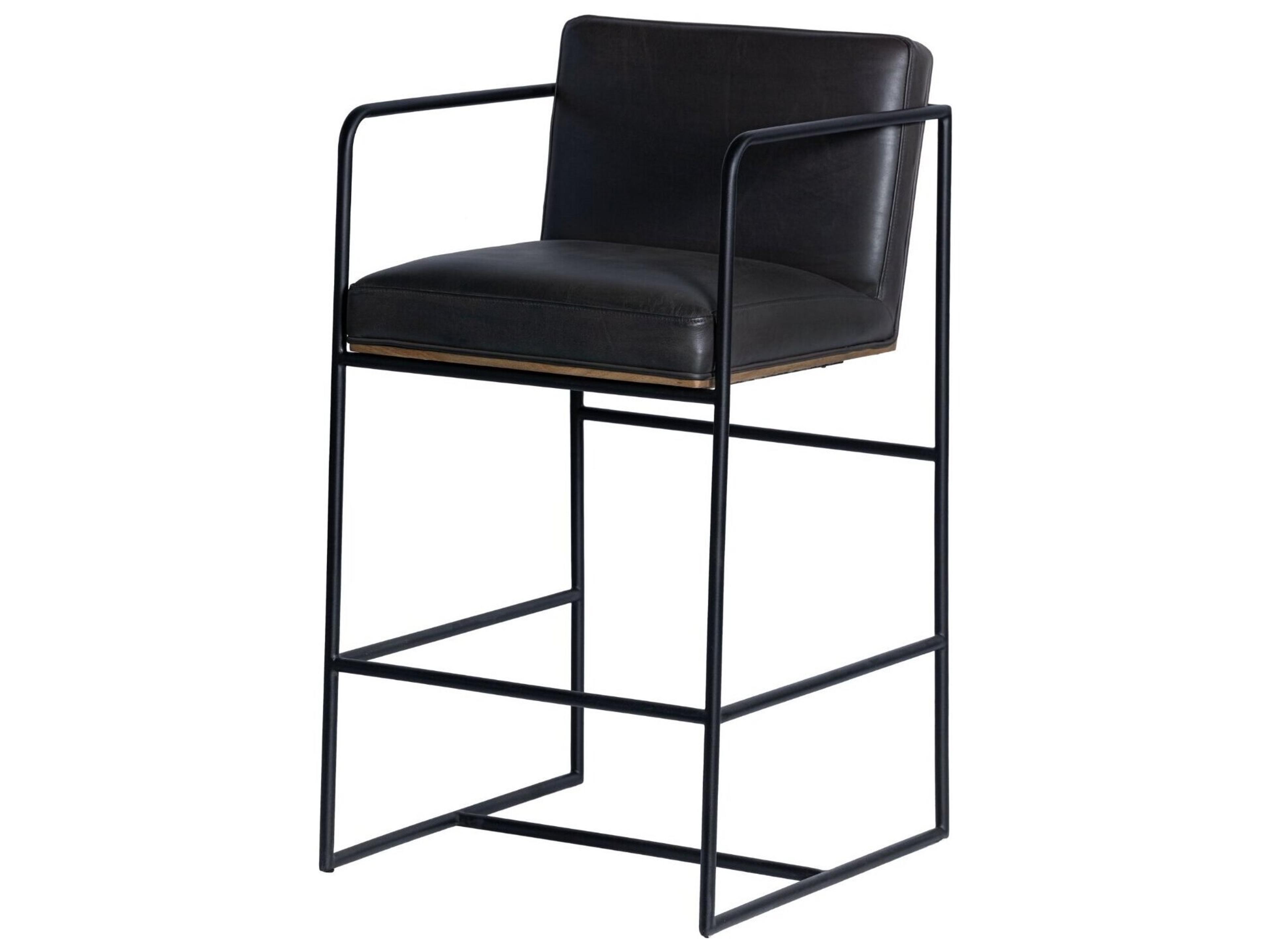Stamford 36" Total Height Black Leather Seat w/ Wood Back, Metal Frame Counter Stool