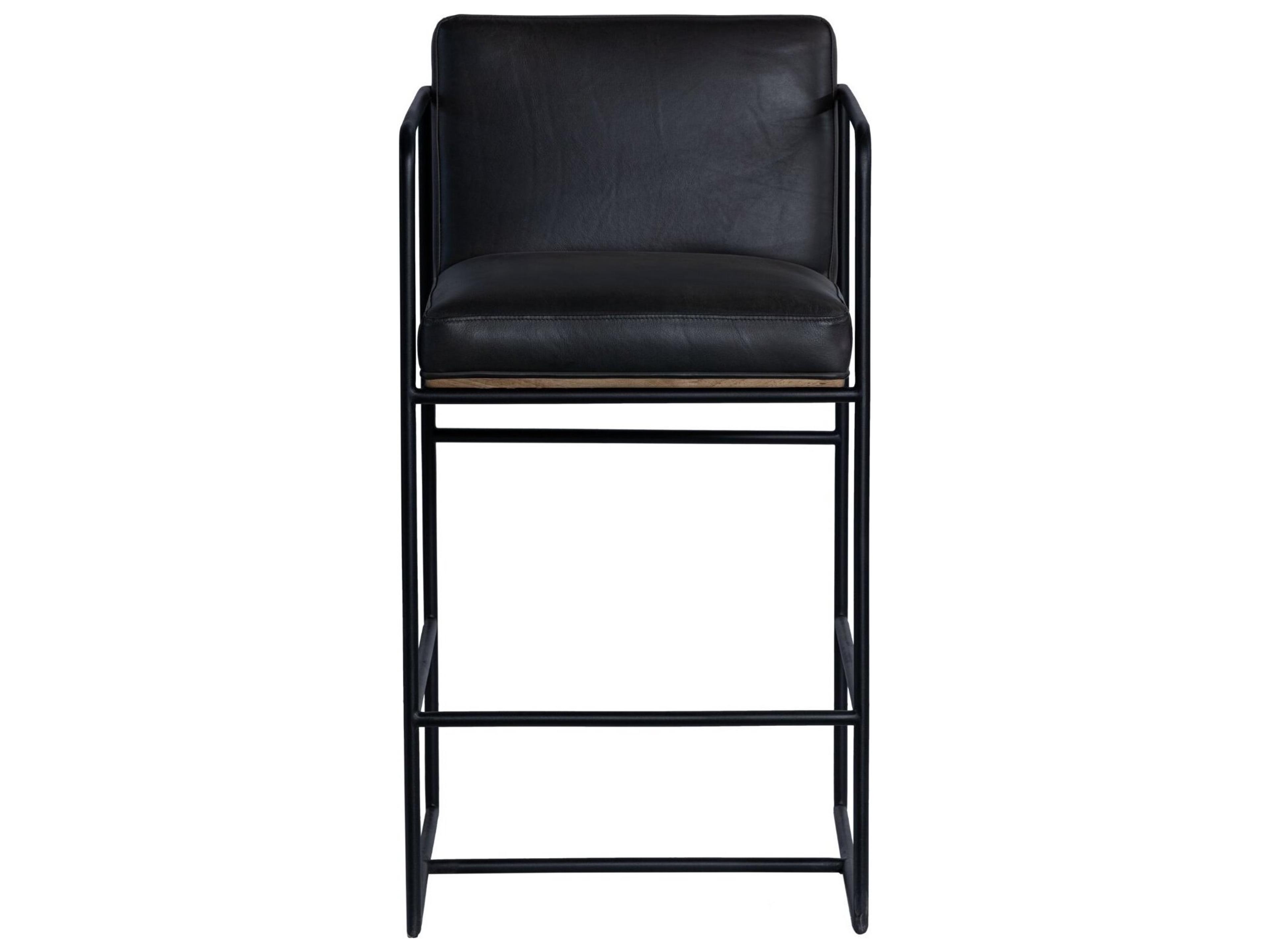 Mercana Stamford 36" Total Height Black Leather Seat w/ Wood Back, Metal Frame Counter Stool