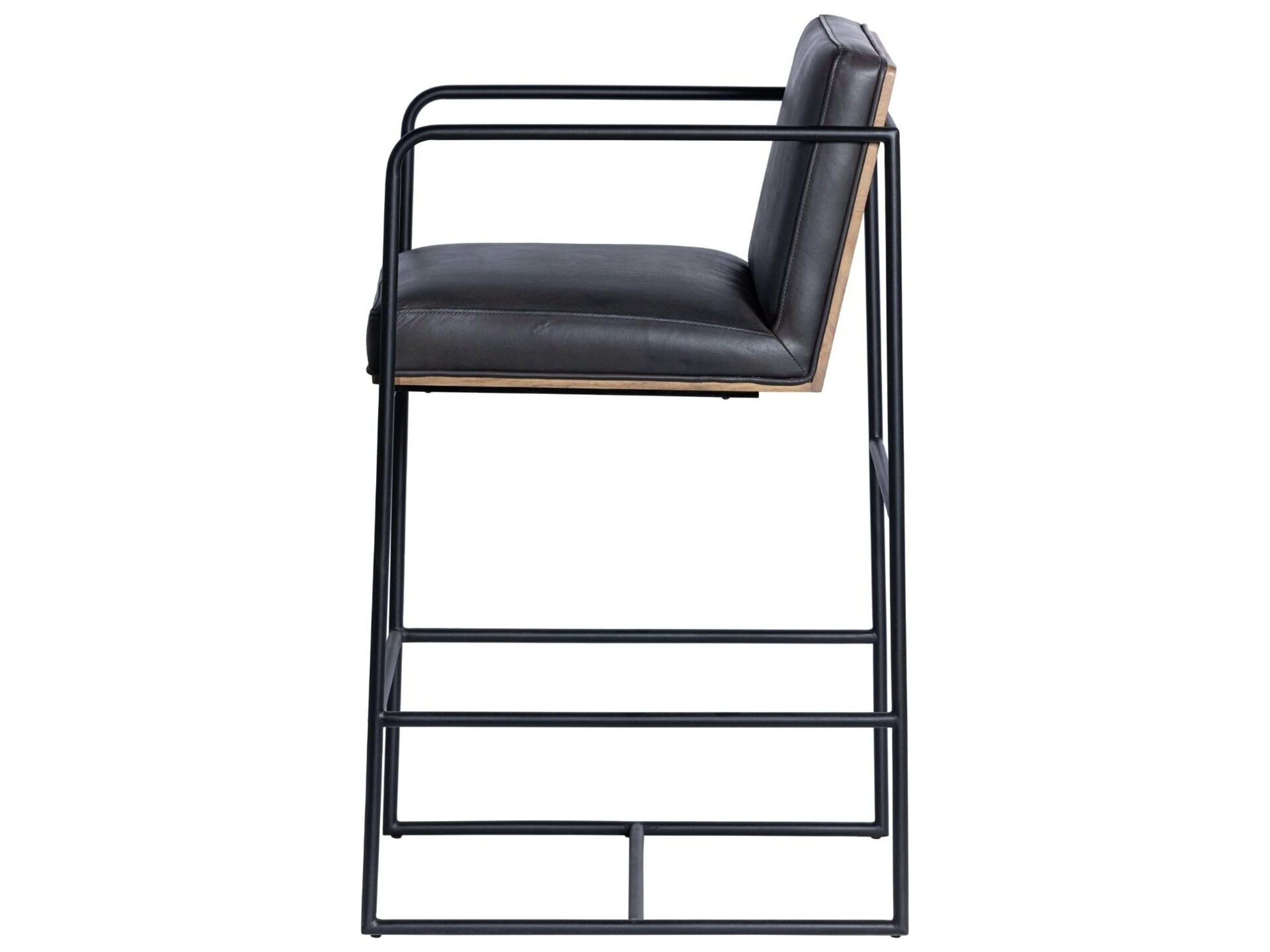 Mercana Stamford 36" Total Height Black Leather Seat w/ Wood Back, Metal Frame Counter Stool