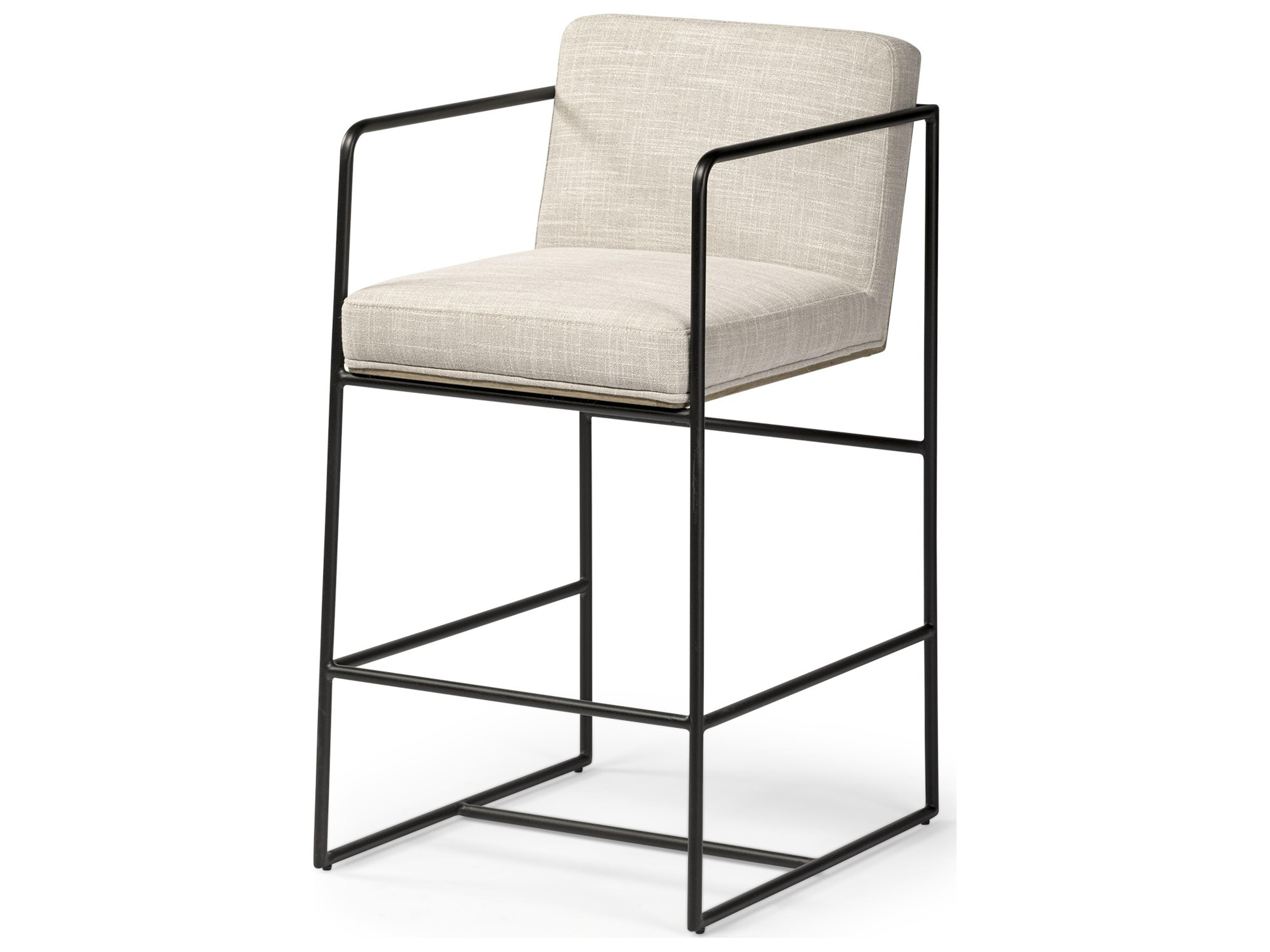 Stamford 36" Total Height Light Beige Upholstered Seat w/ Wood Back, Metal Frame Counter Stool